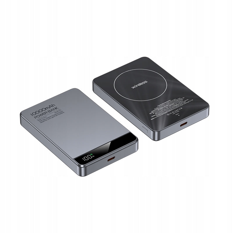C-Tec Powerbank 10000 mAh Mag wireless 15W metal with display grey