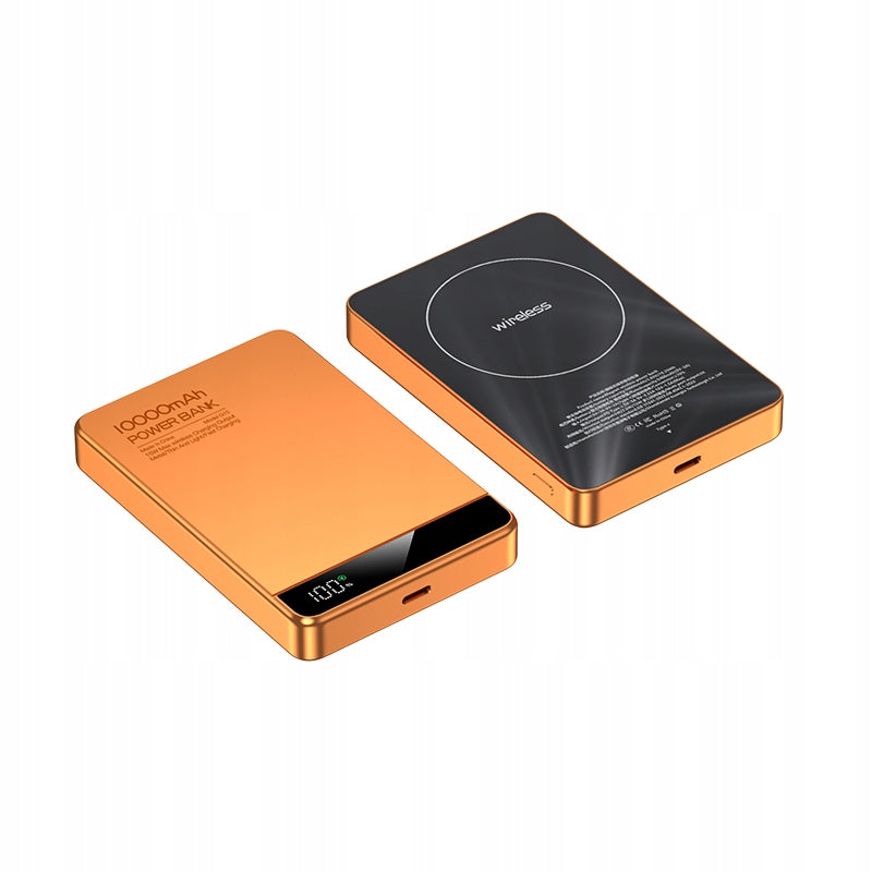 C-Tec Powerbank 10000 mAh Mag wireless 15W metal with orange display