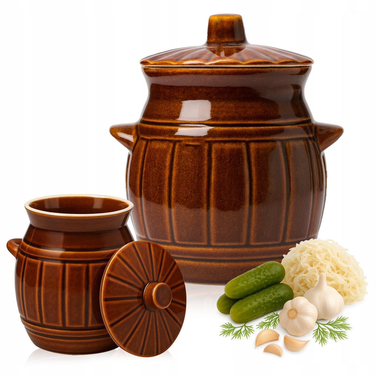 CABBAGE PICKLING BARREL 1,2 COLTS STONEWARE FOR LARD POT WITH LID