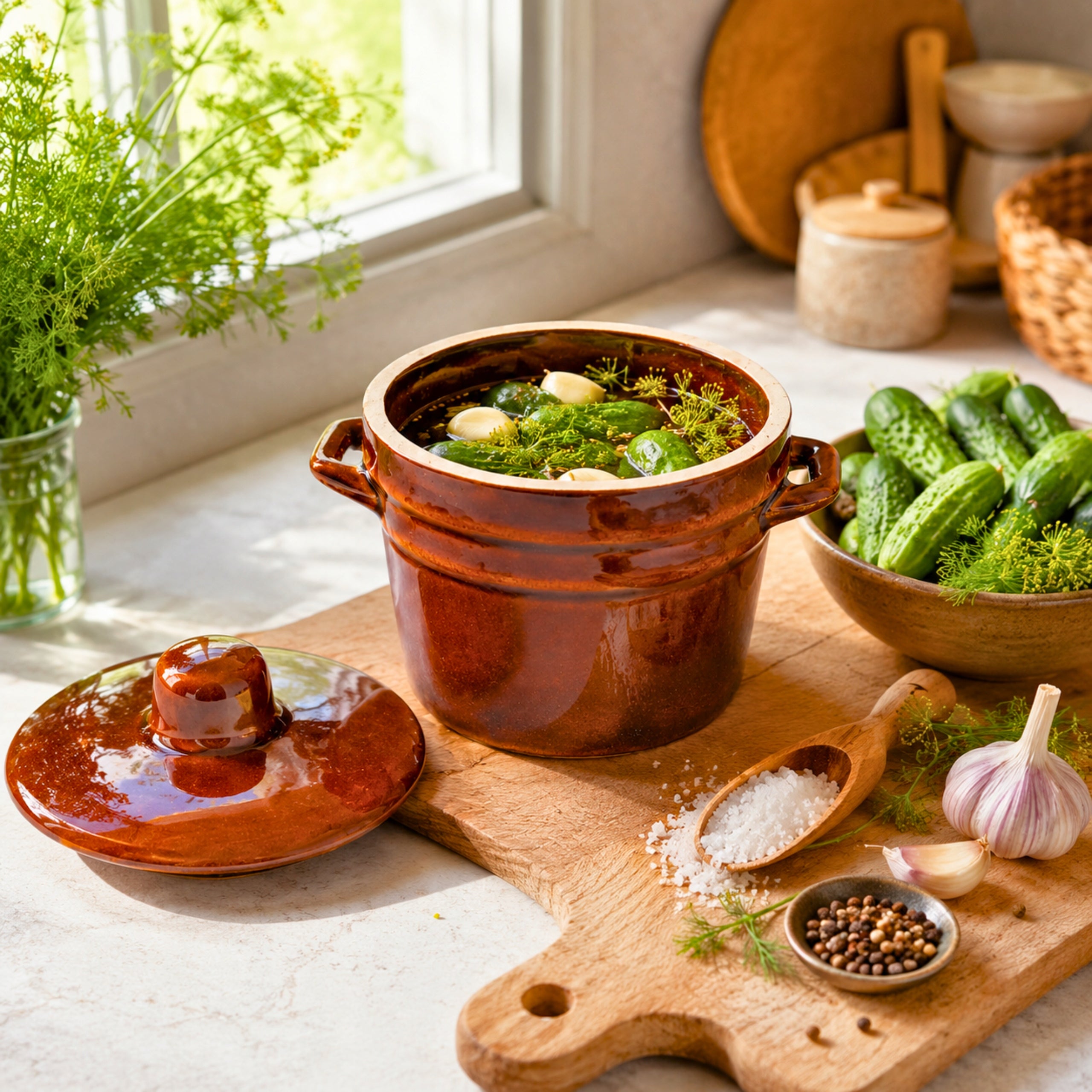 CABBAGE PICKLING BARREL CUCUMBER STONEWARE 1L POT LID TRADITIONAL Packaging status original