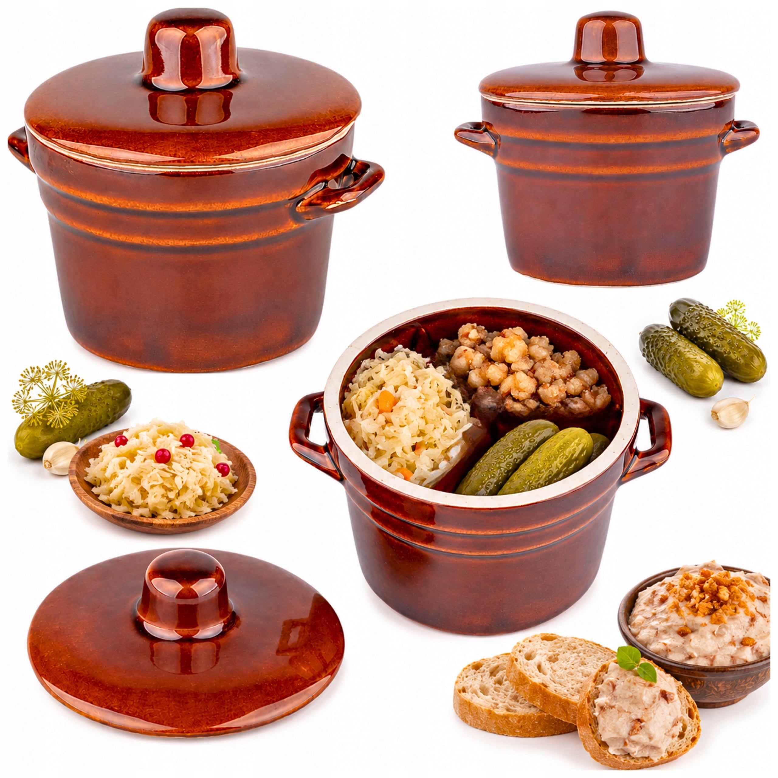 CABBAGE PICKLING BARREL CUCUMBER STONEWARE 1L POT LID TRADITIONAL