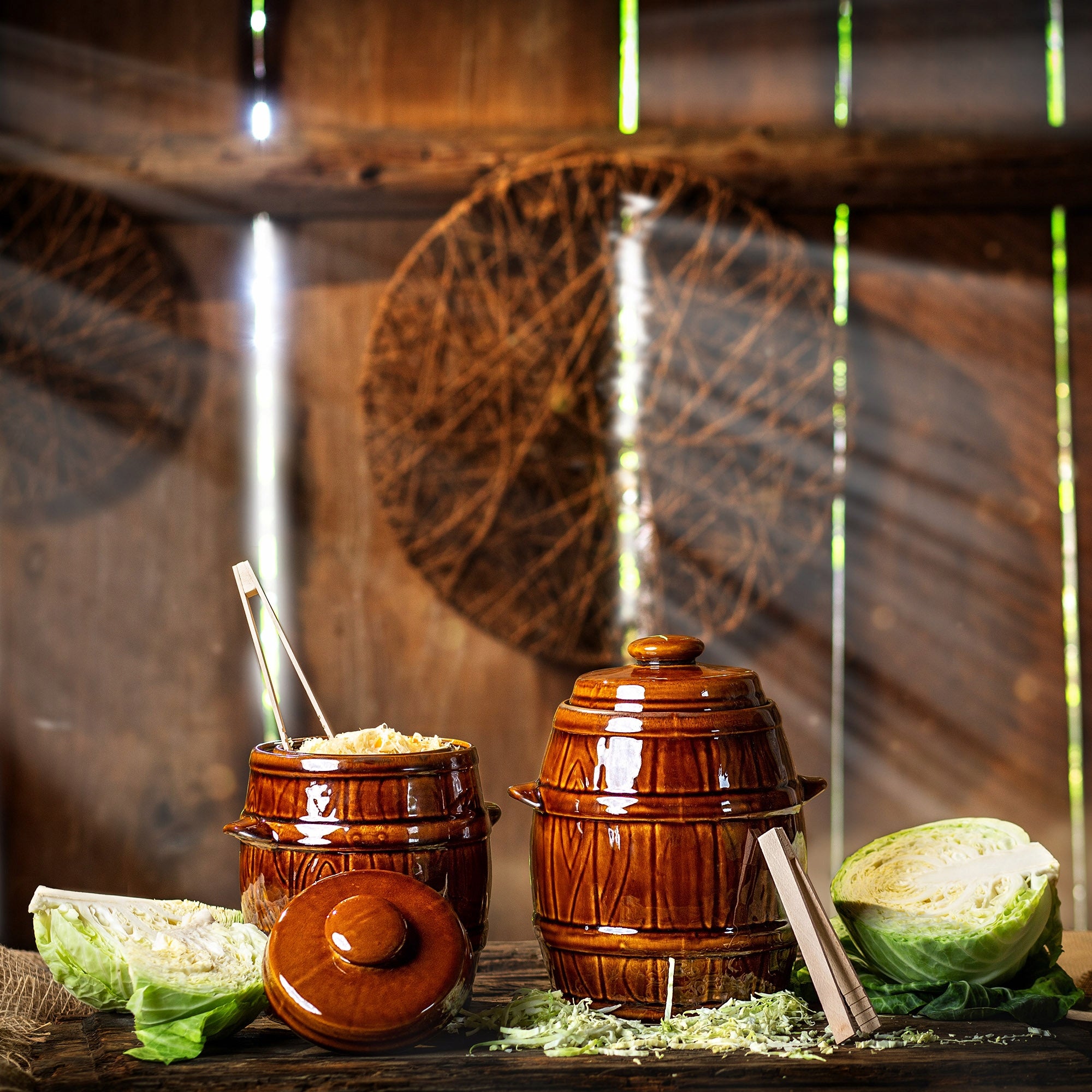 CABBAGE PICKLING BARREL CUCUMBER STONEWARE 5L POT WITH LID + PLIERS Packaging status original