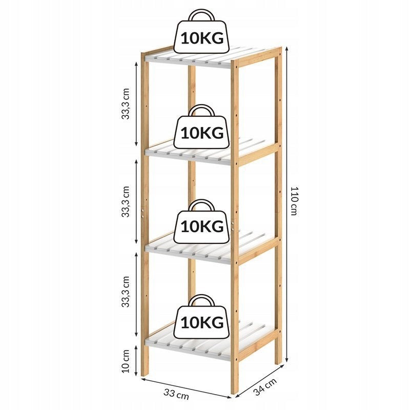 CABINET BATHROOM BAMBOO HALLWAY 4 SHELVES WHITE Packaging status original