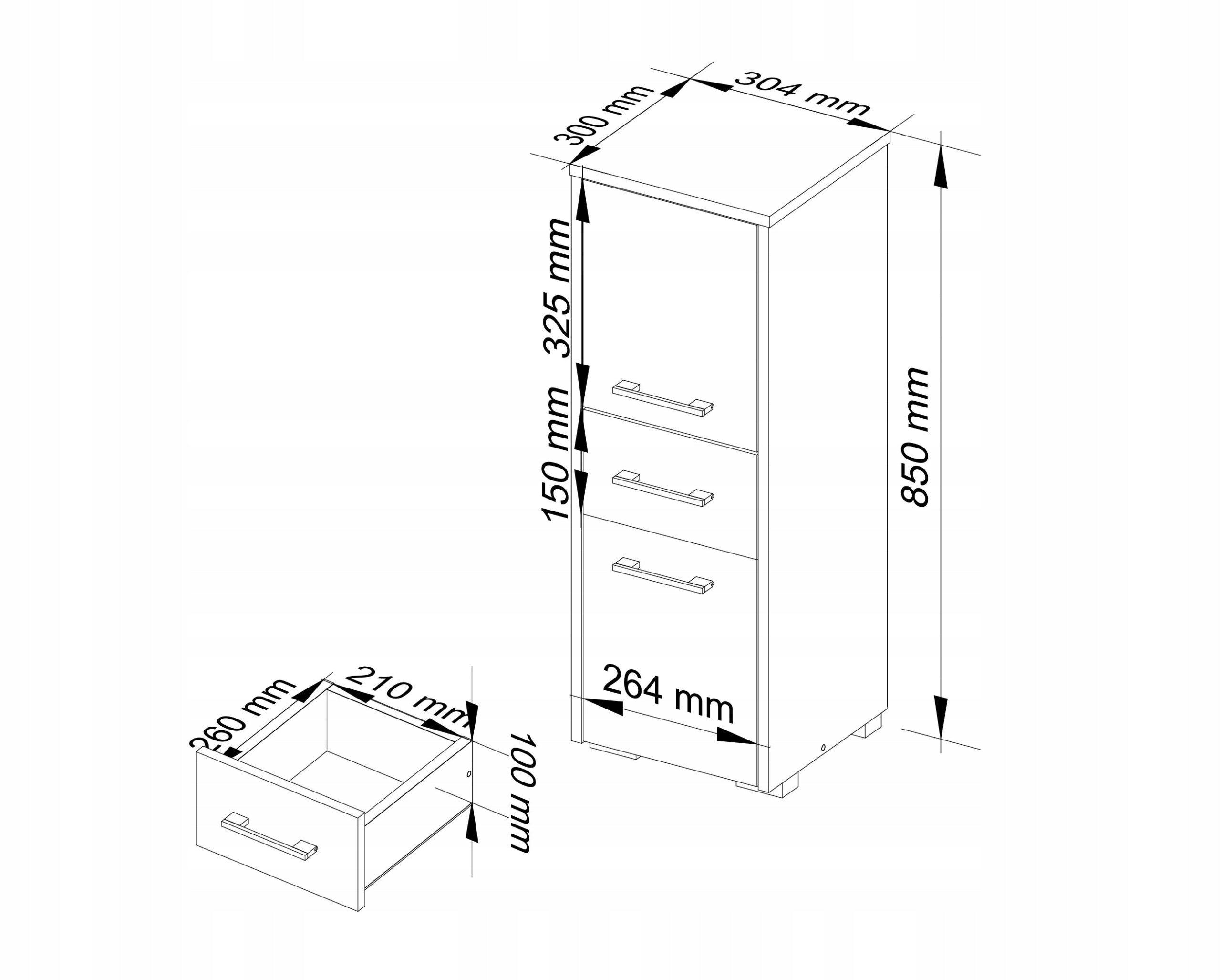 CABINET BATHROOM FIN POST 30 2D 1SZ 85cm PK WHITE Brand Akord