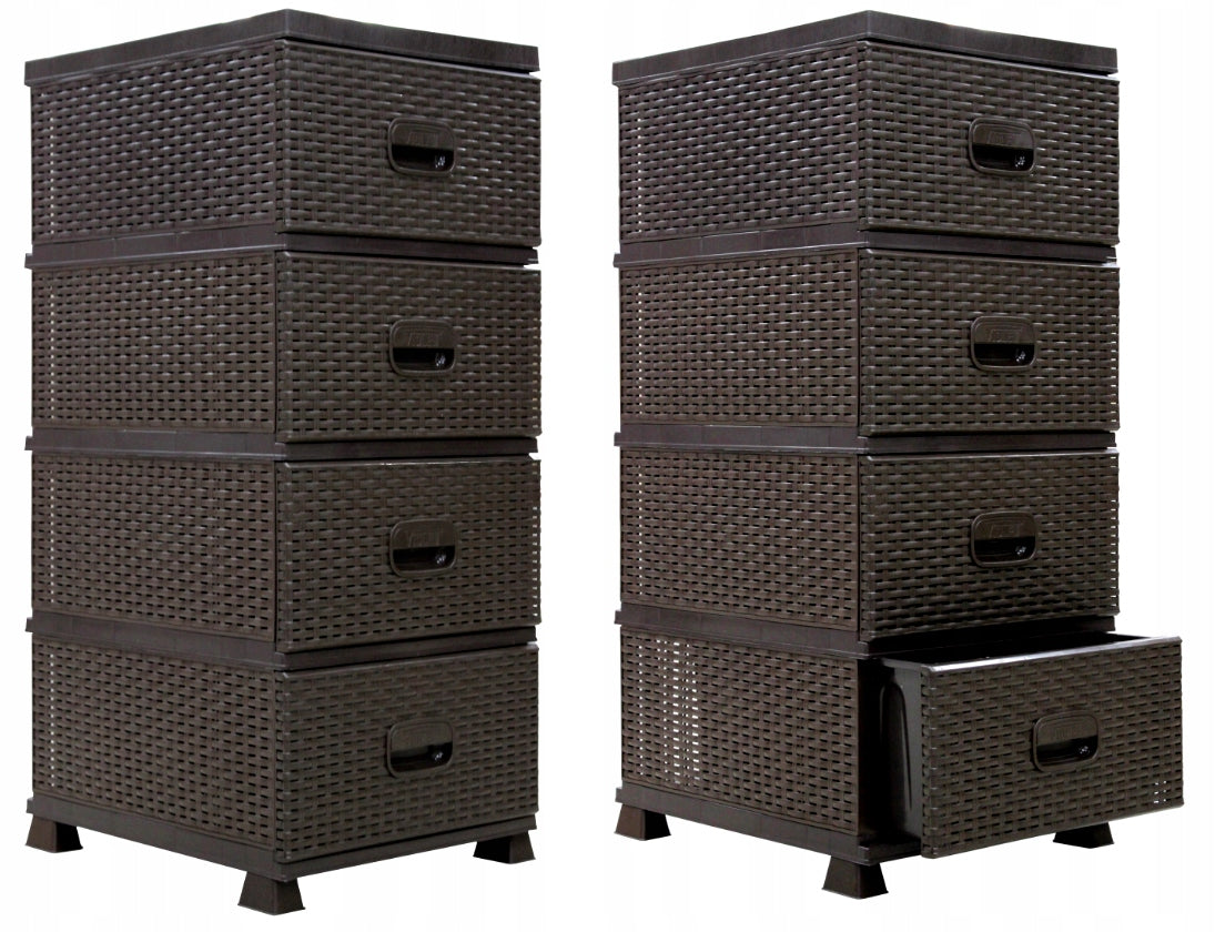 CABINET CHEST OF DRAWERS BATHROOM RACK ORGANIZER 4 DRAWERS RATTAN BRONZE Packaging status original