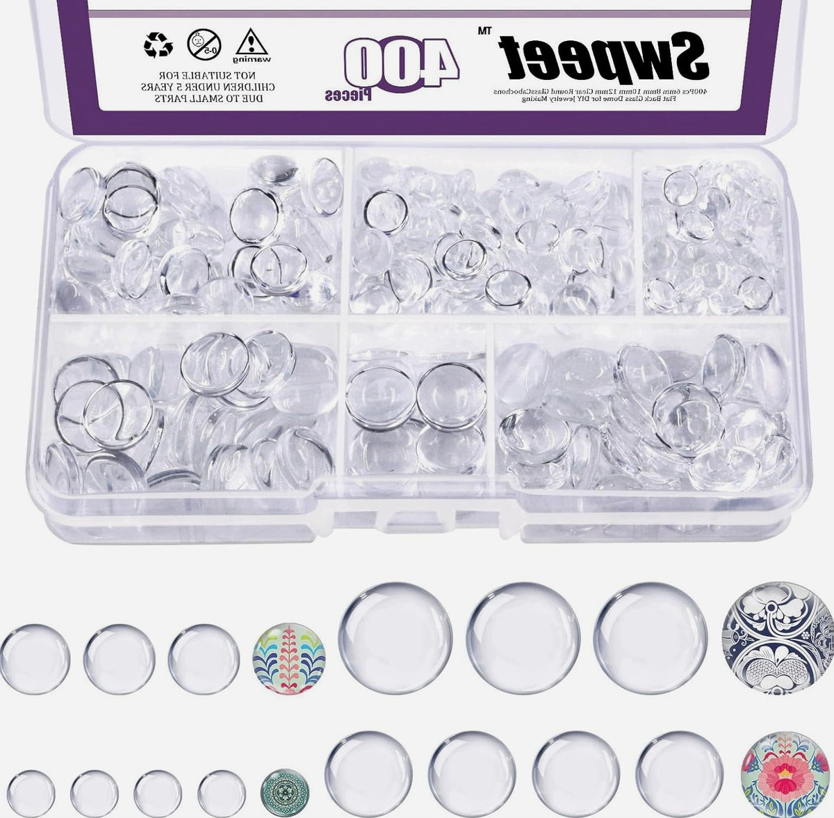 CABOCHONS 400PCS 6MM 8MM 10MM 12MM CLEAR GLASS ROUND SET