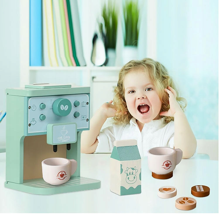 CAFE FOR CHILDREN WOODEN COFFEE MAKER VENDING MACHINE KITCHEN CUPS Packaging status original