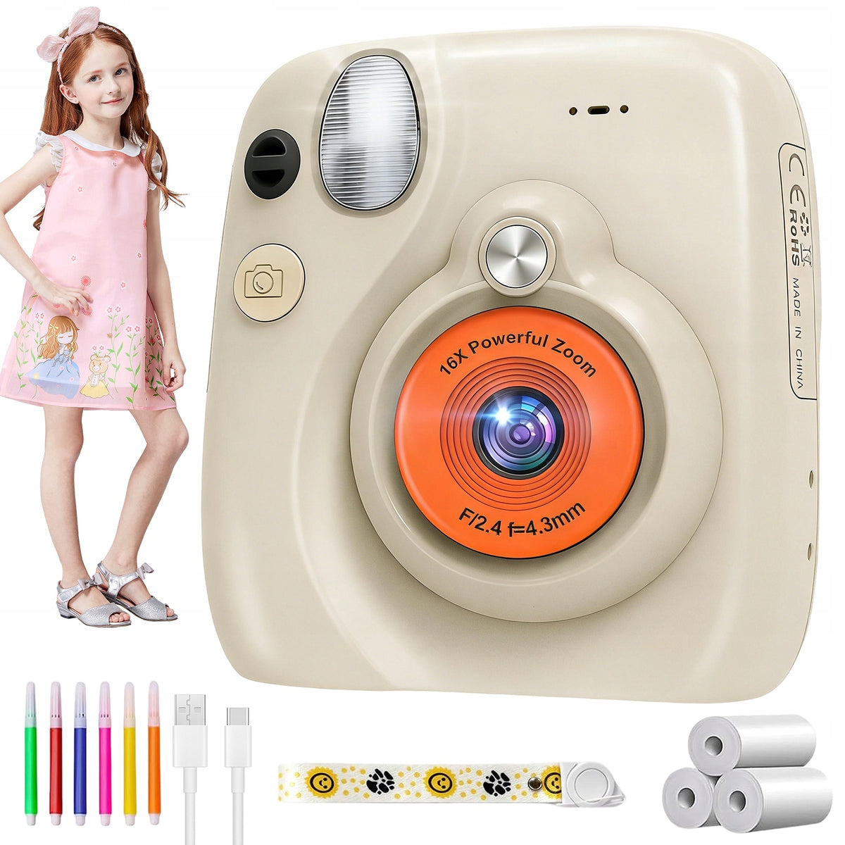 CAMERA FOR CHILDREN INSTANT PRINTING 16X ZOOM 32GB LCD CARD