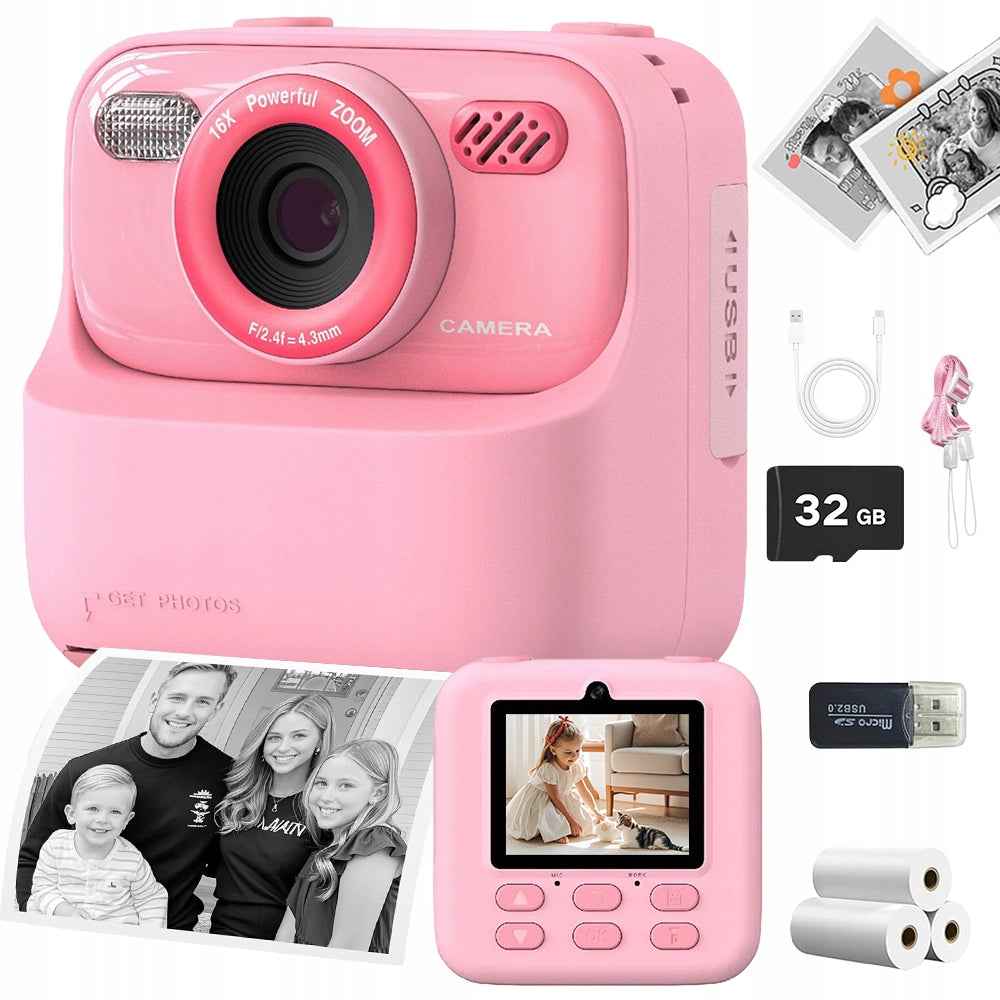 CAMERA PINK DIGITAL INSTANT WITH PRINTER + 3 ROLLS
