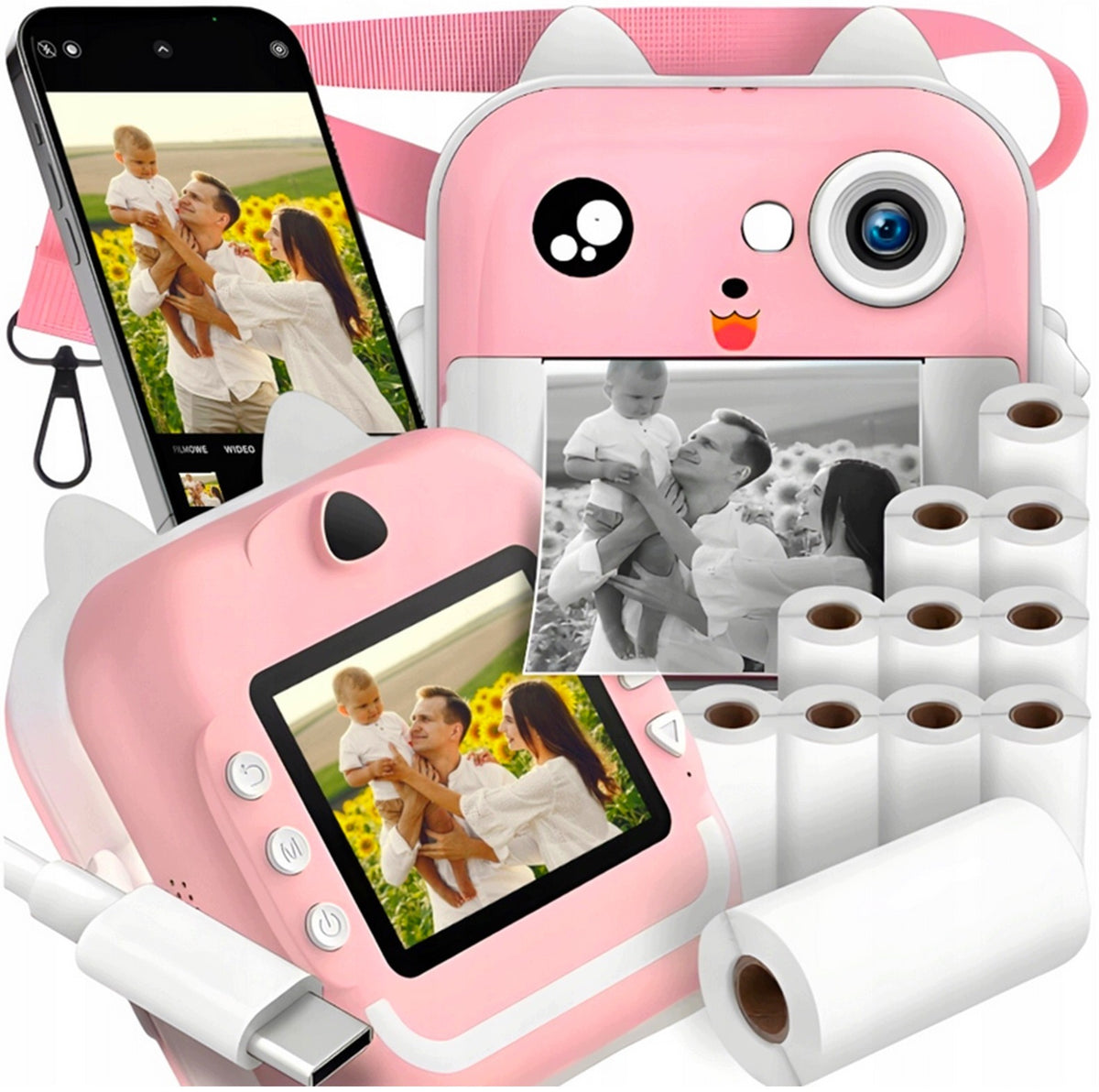 CAMERA PRINTER PRINTŚ PRO THERMAL INSTANT FOR CHILDREN 13 ROLLS