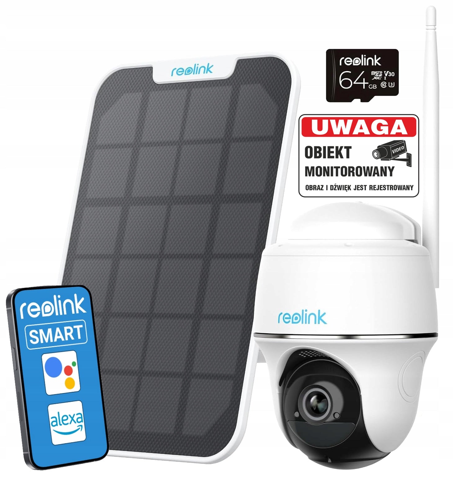 CAMERA REOLINK ARGUS PT PLUS SOLAR PANEL NIGHT VISION 5MPX 2K +64GB +BOARD