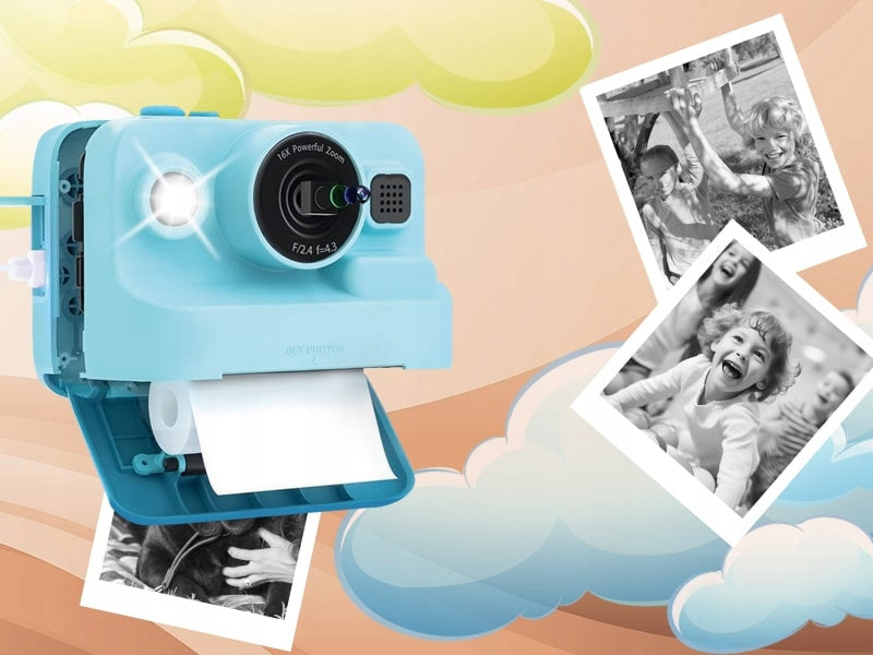 CAMERA WITH PRINTER BLUE VIDEO GAME PRINTING 3 ROLLS USB