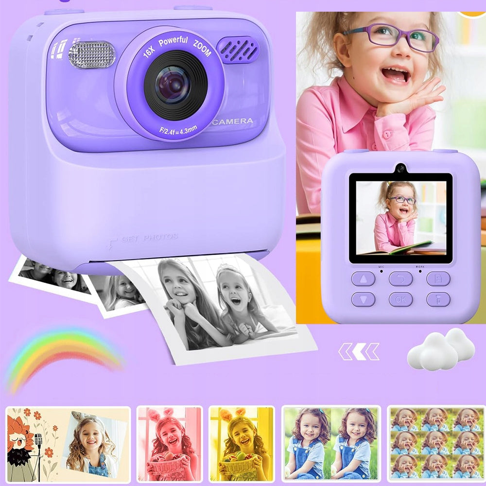 CAMERA WITH PRINTER PURPLE VIDEO GAME INSTANT PRINTING 3 ROLE USB 1200MAH Brand no brand