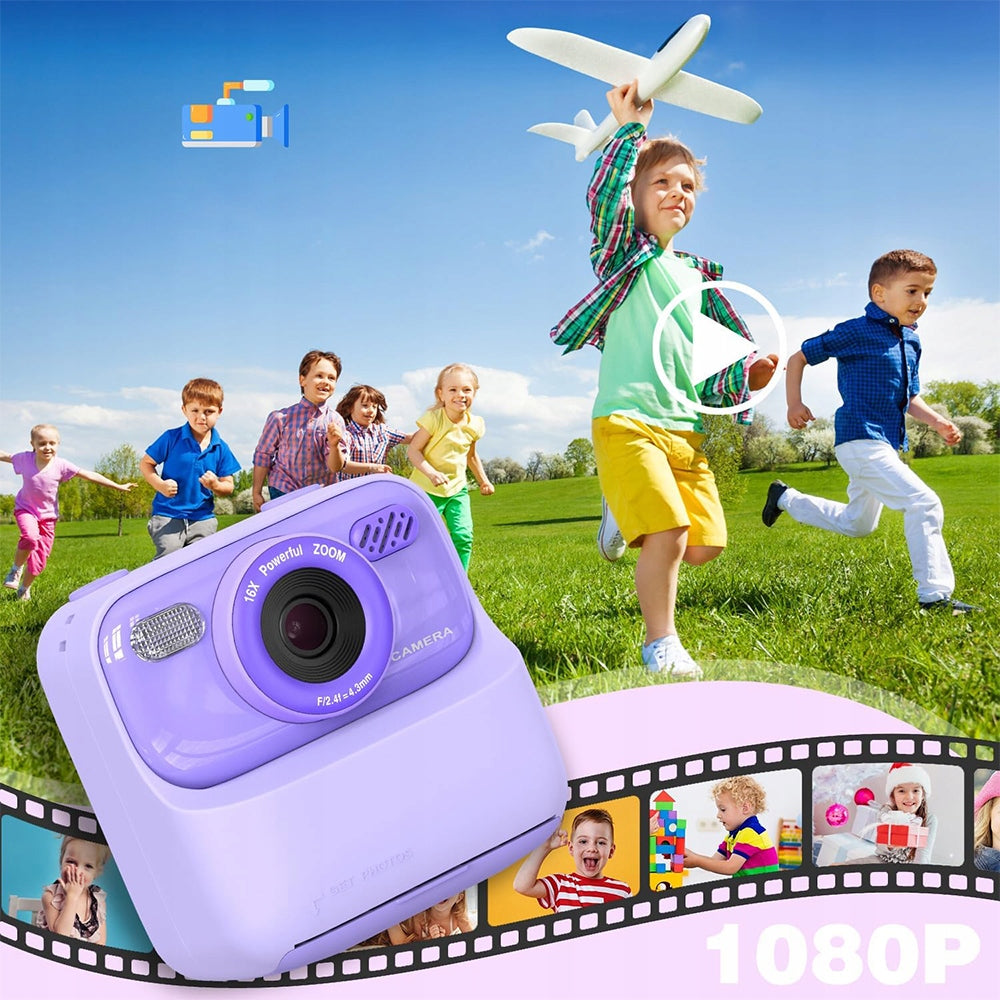 CAMERA WITH PRINTER PURPLE VIDEO GAME INSTANT PRINTING 3 ROLE USB 1200MAH Packaging status original
