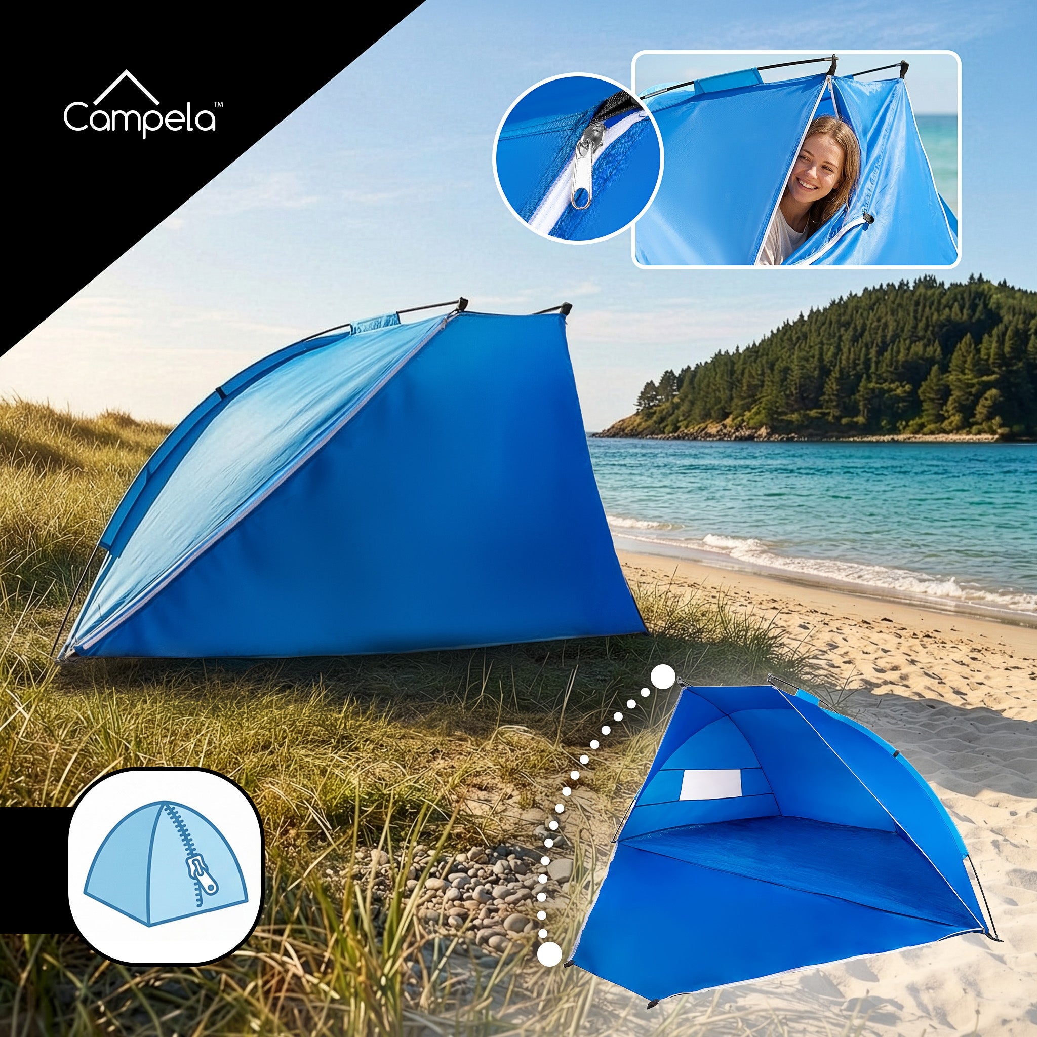 CAMPELA BEACH TENT TOURIST CAMPING SCREEN CLOSED for 3-4 people Manufacturer code CA0077BLU