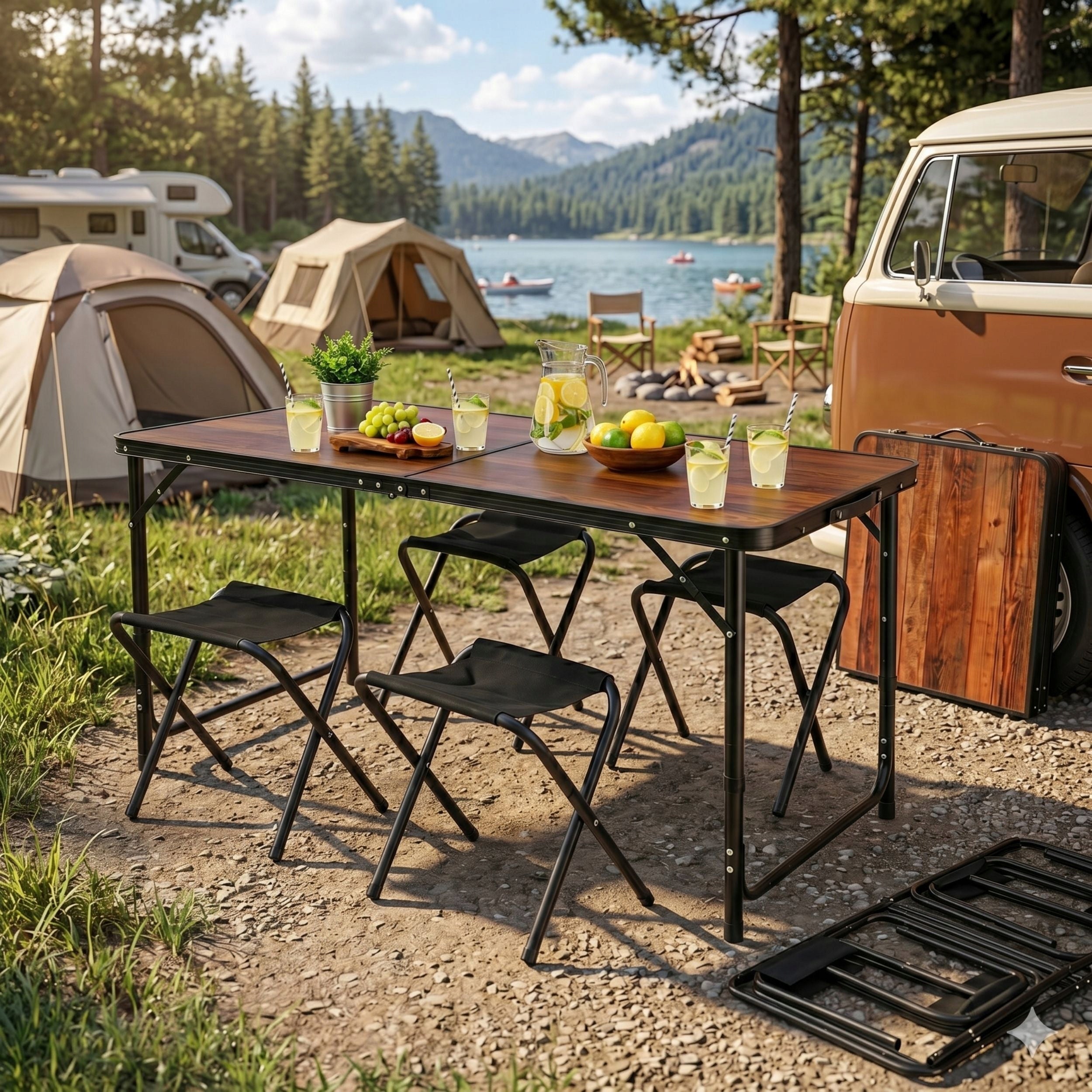 CAMPING SET Folding HIKING Garden Suitcase TABLE + 4 CHAIRS Brand no brand