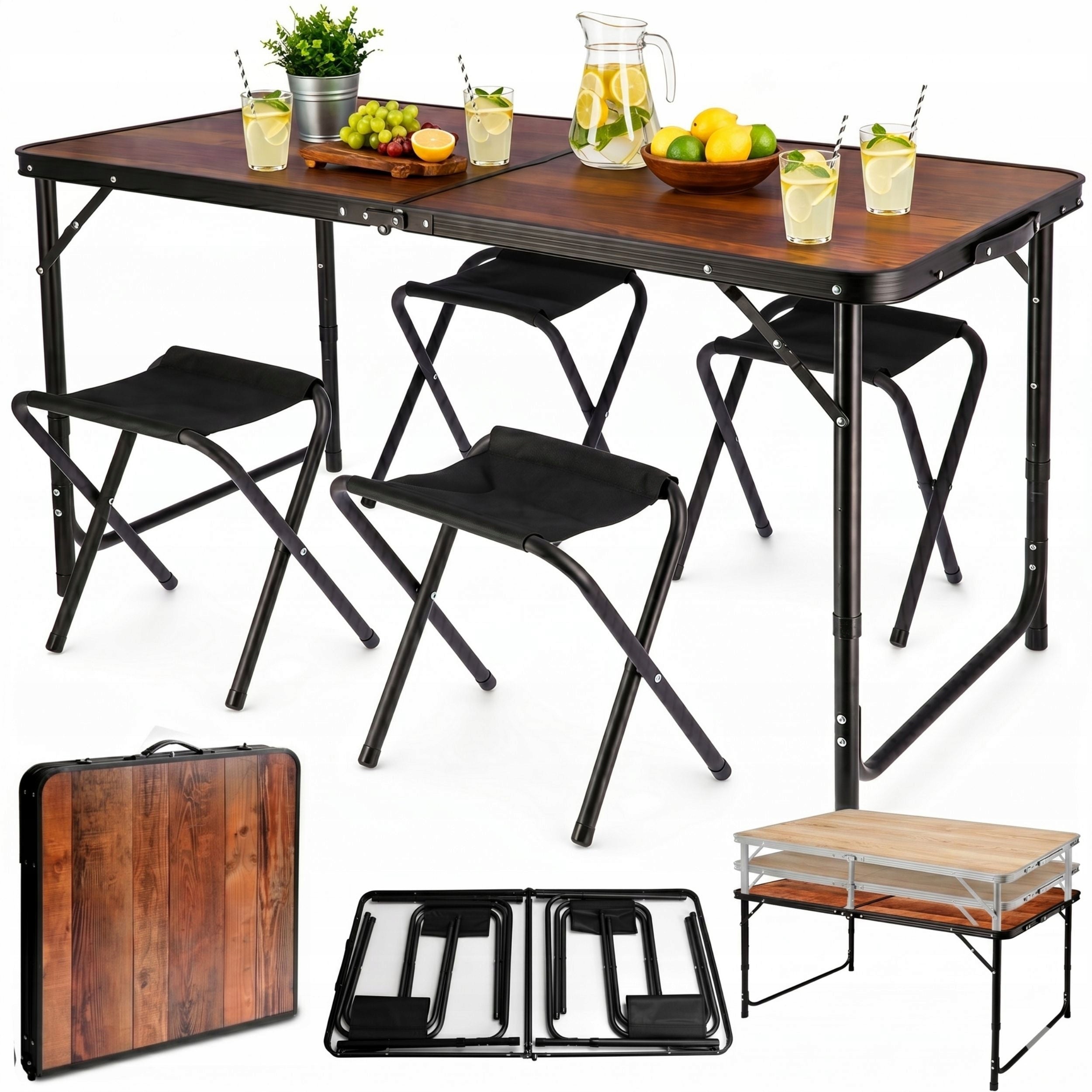 CAMPING SET Folding HIKING Garden Suitcase TABLE + 4 CHAIRS
