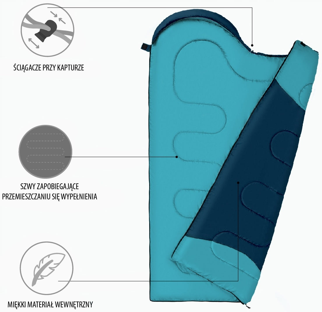 CAMPING SLEEPING BAG MUMMY WITH HOOD WARM LARGE 215 x 75 cm L Manufacturer code 15-04-120