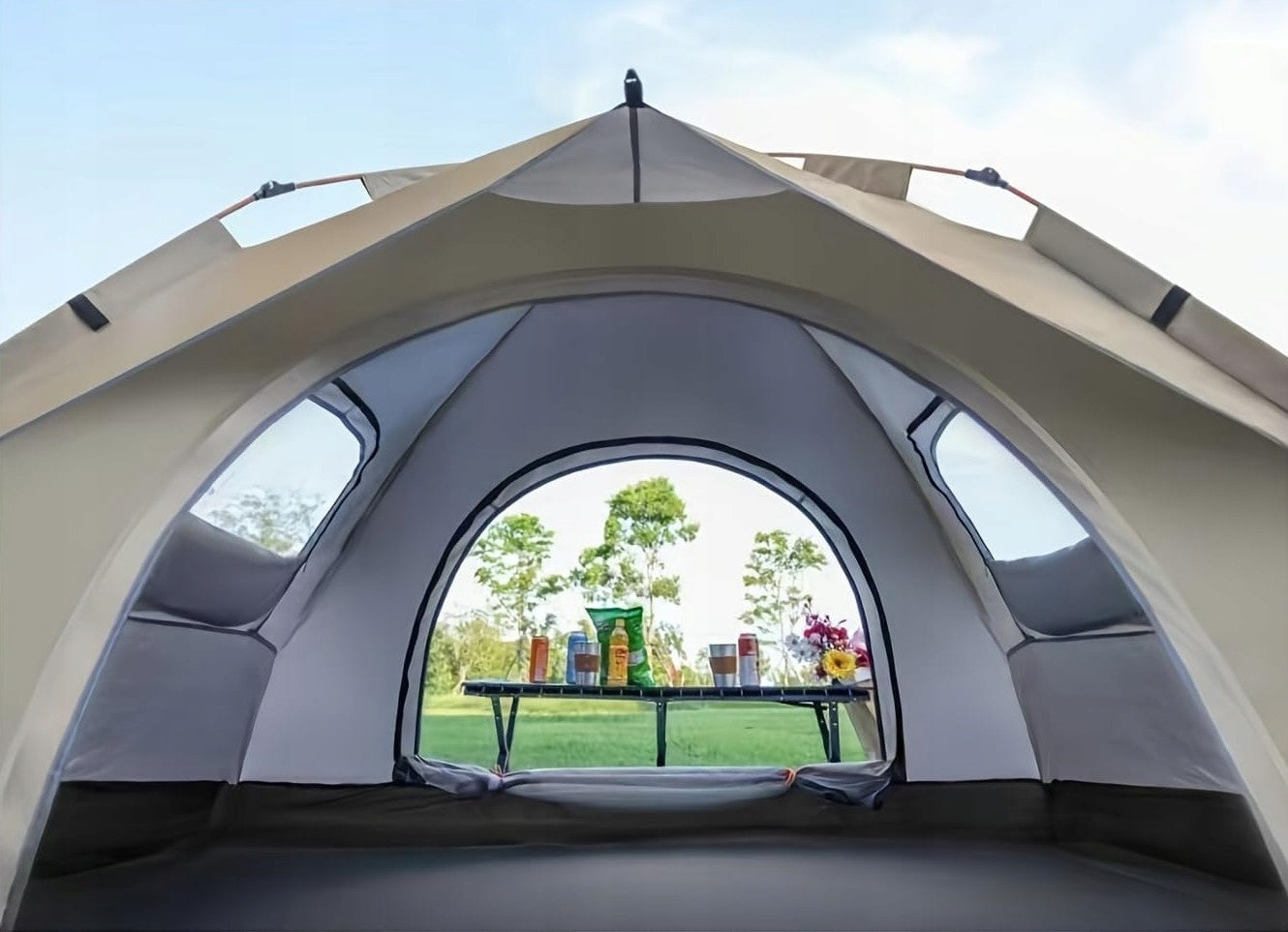 CAMPING TENT SELF-FOLDING TOURIST 2 PERSON BEIGE Color beige
