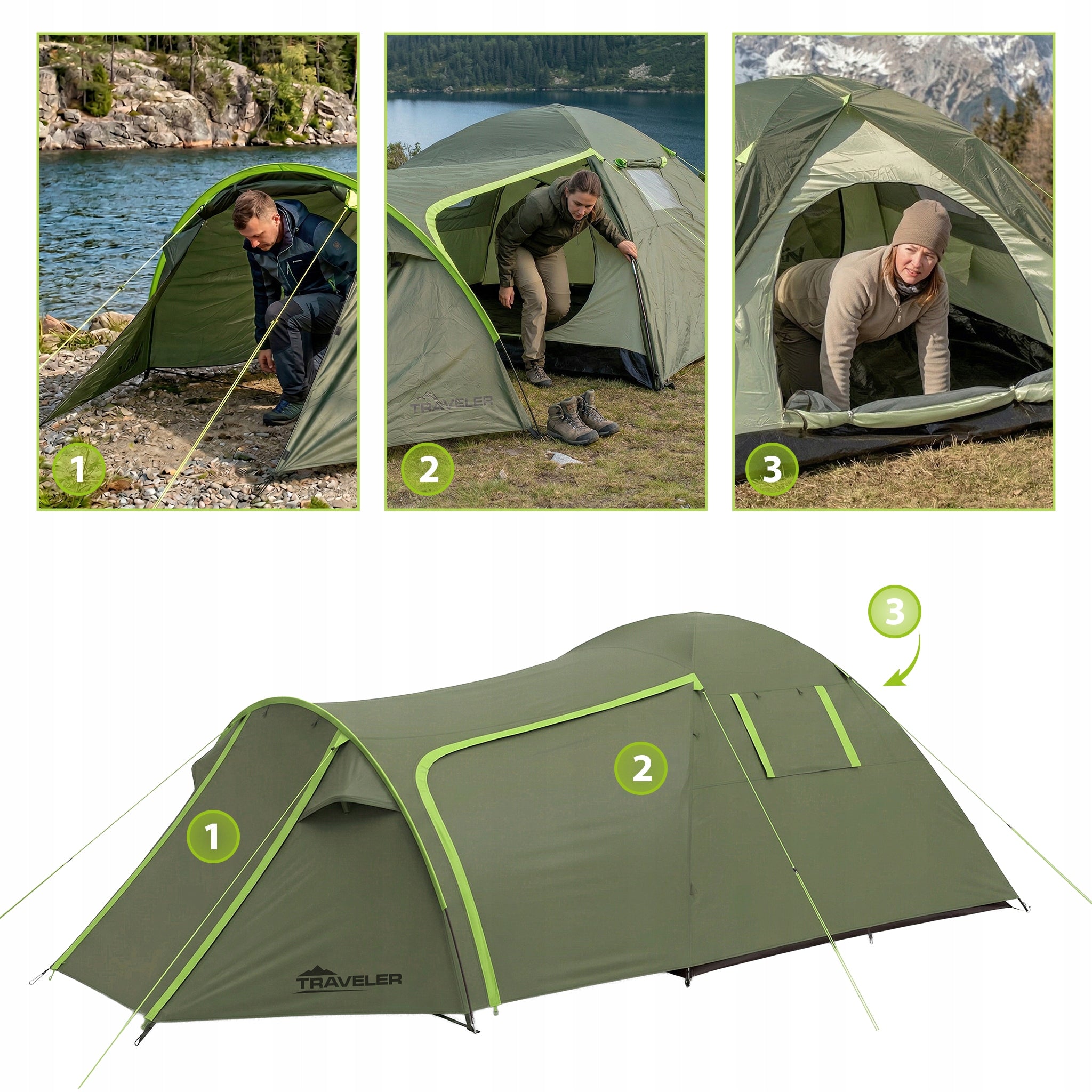 CAMPING TENT TOURIST 3 PERSON WATERPROOF LARGE VESTIBULE VAYOX Packaging status original
