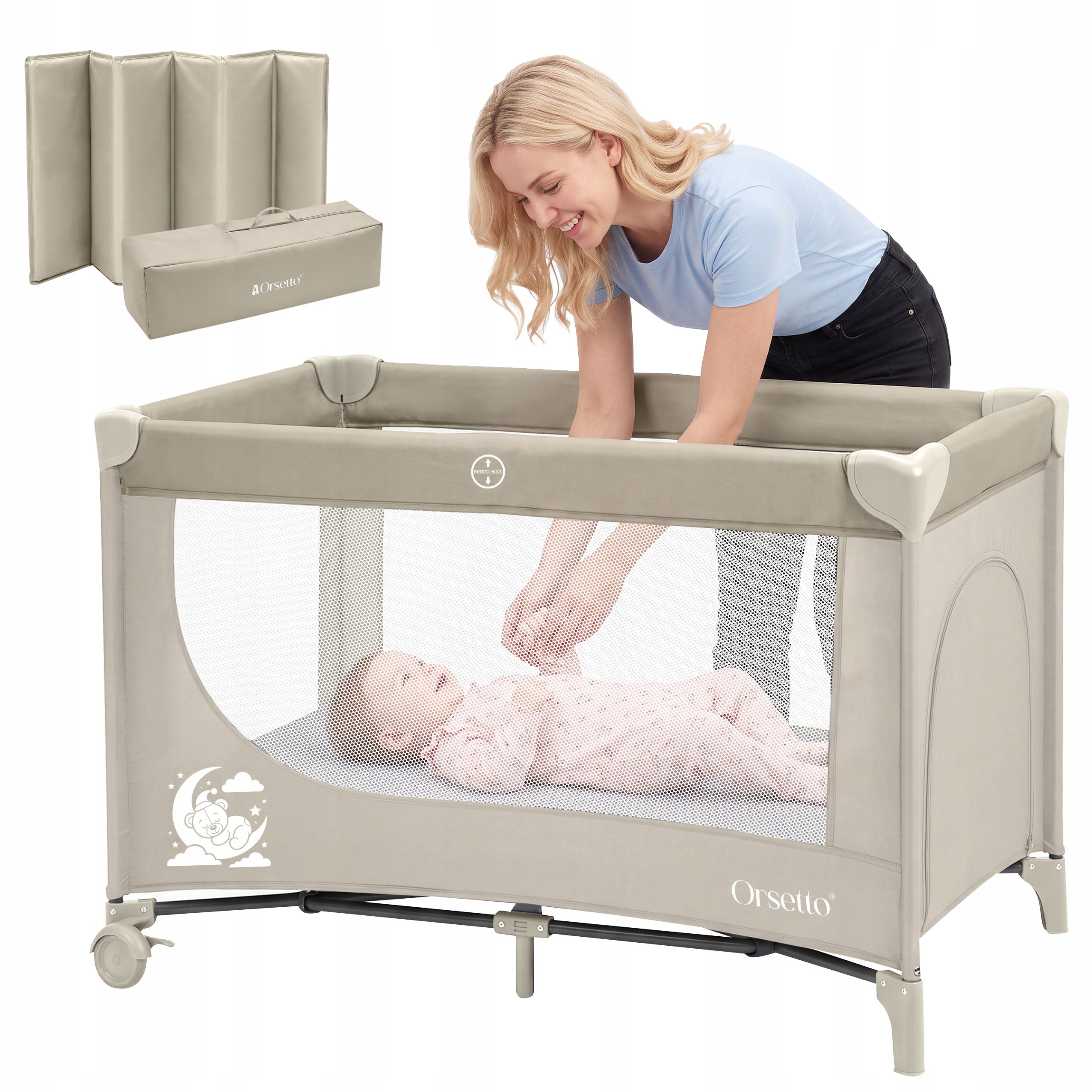 CAMPINGINO AUTOMATICO TRAVEL COT INSTANTLY FOLDABLE BEIGE