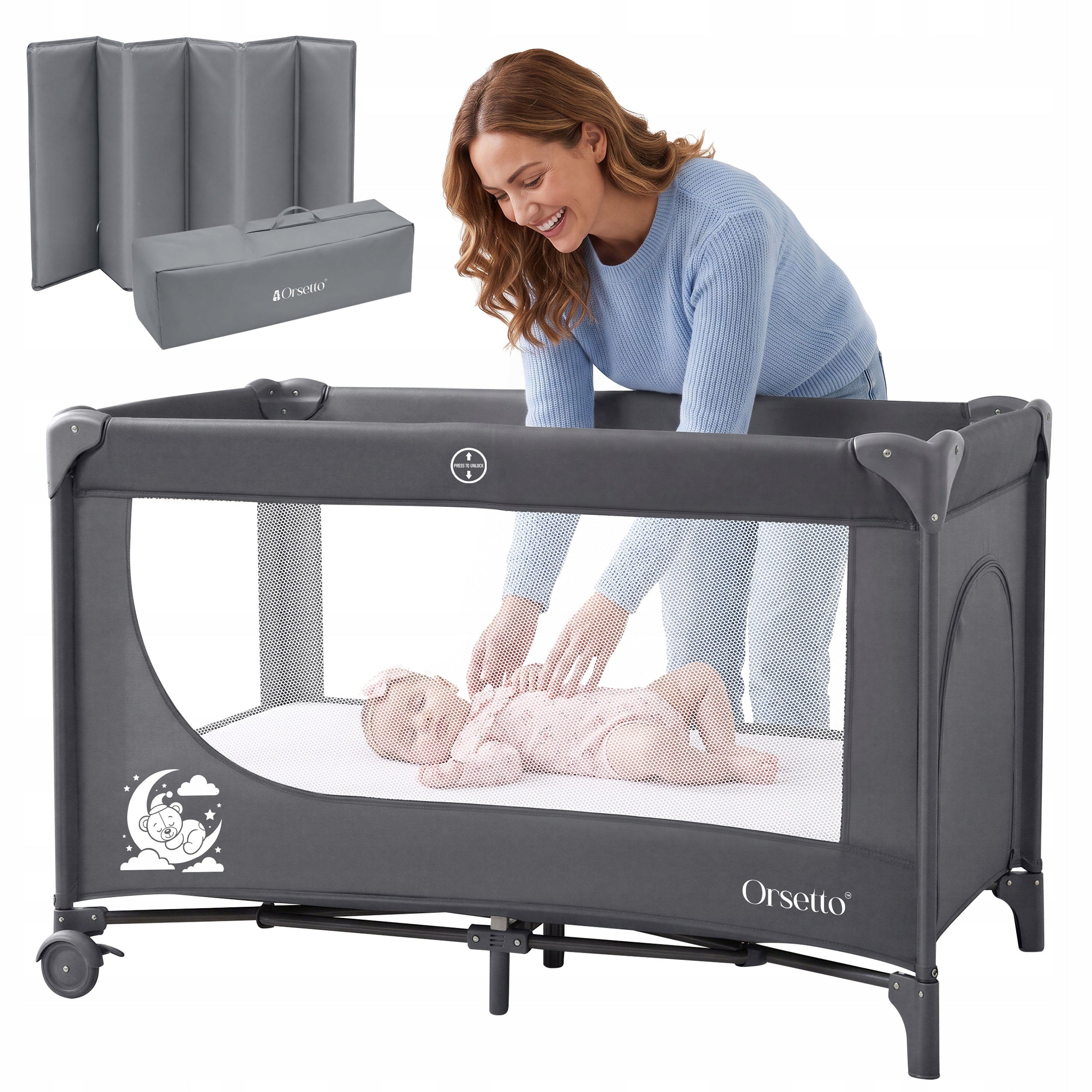 CAMPINO TRAVEL COT ORSETTO AUTOMATICALLY FOLDABLE DARK GREY