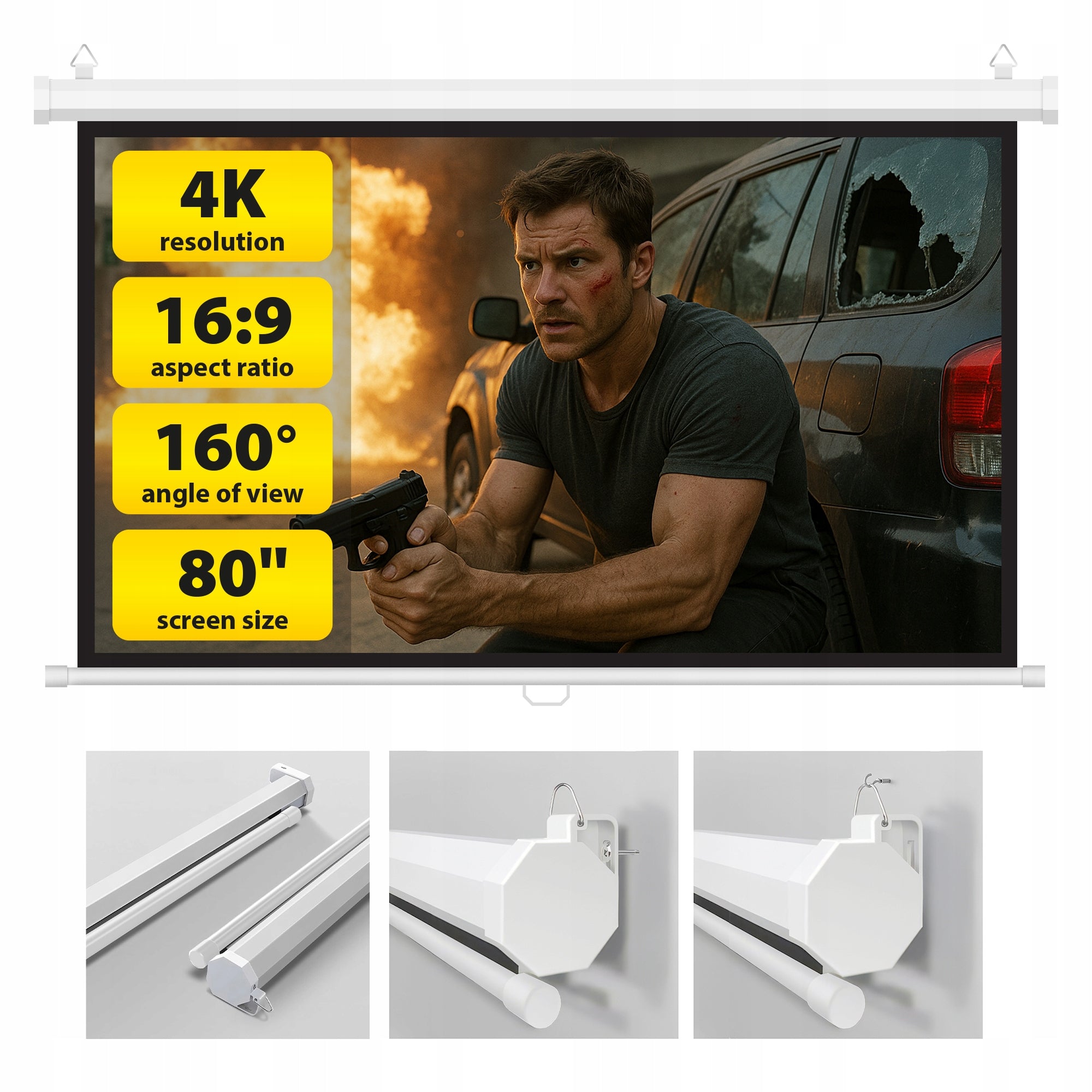 CAMROCK MATTE PROJECTION SCREEN 80 INCHES FOR PROJECTOR WHITE 16:9