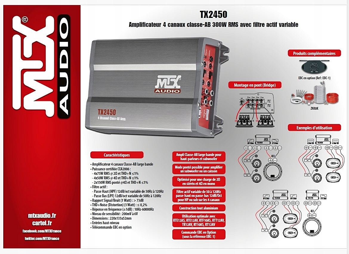 CAR AMPLIFIER MTX TX2450 power RMS 4x50 Watt 4 Ohm LEGEND USA Manufacturer code USA