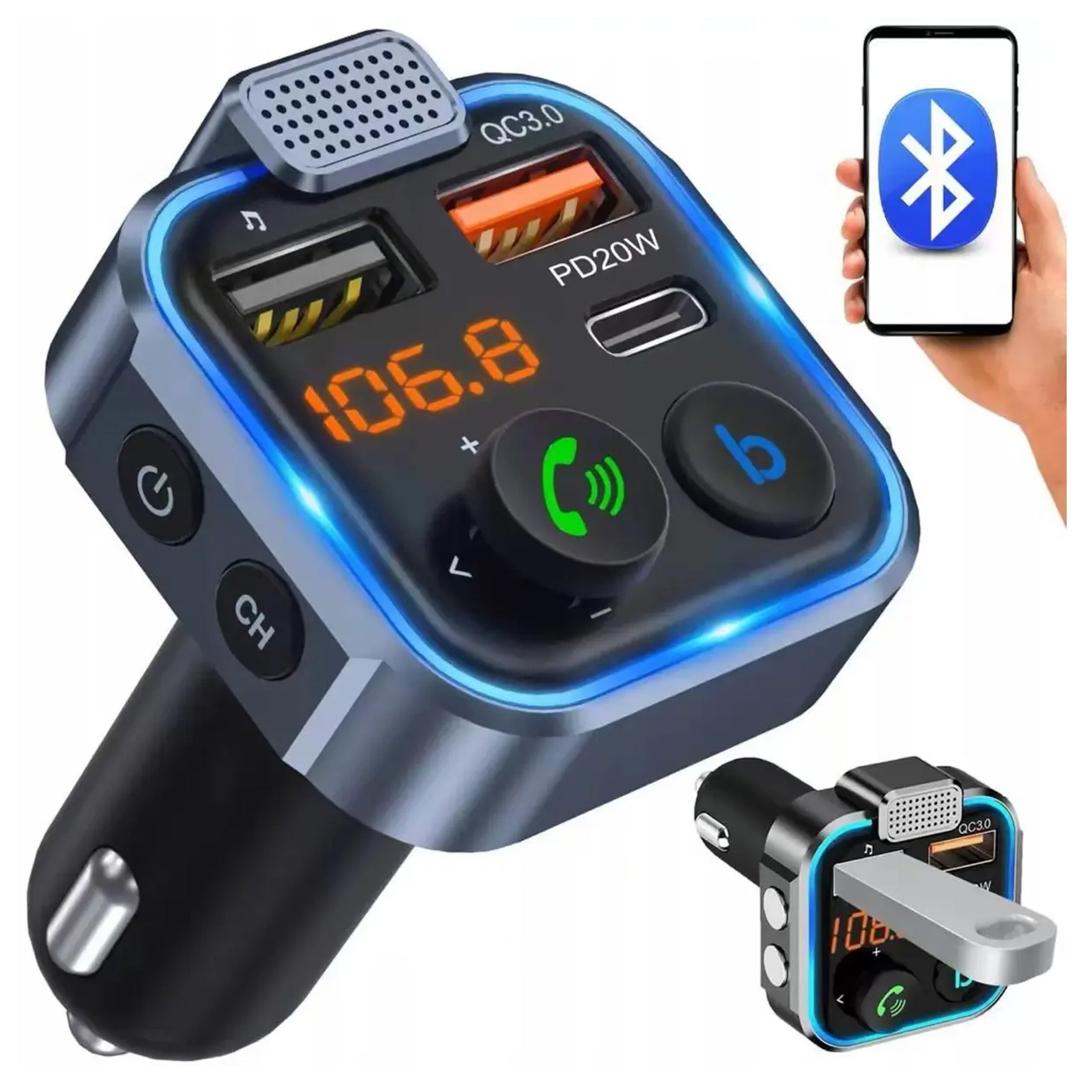 CAR BLUETOOTH TRANSMITTER FM 3x USB ADAPTER FAST MP3 CHARGER