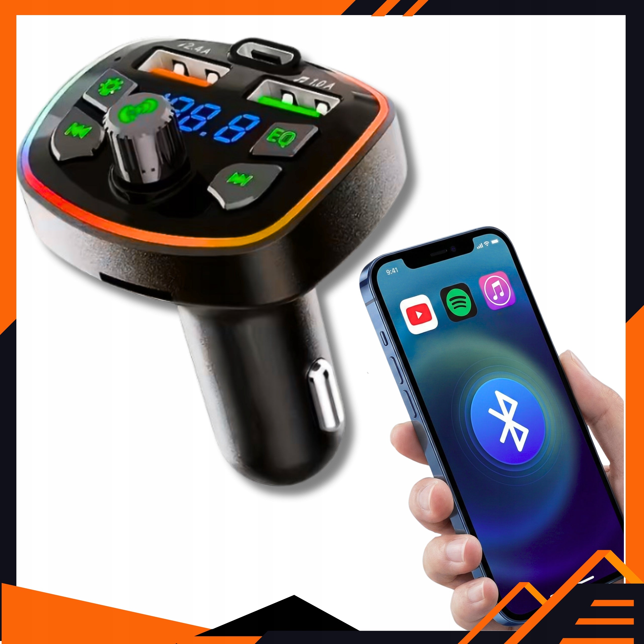 CAR BLUETOOTH TRANSMITTER FM USB 2.4A + 1.0A QC USB-C CHARGER Packaging status original