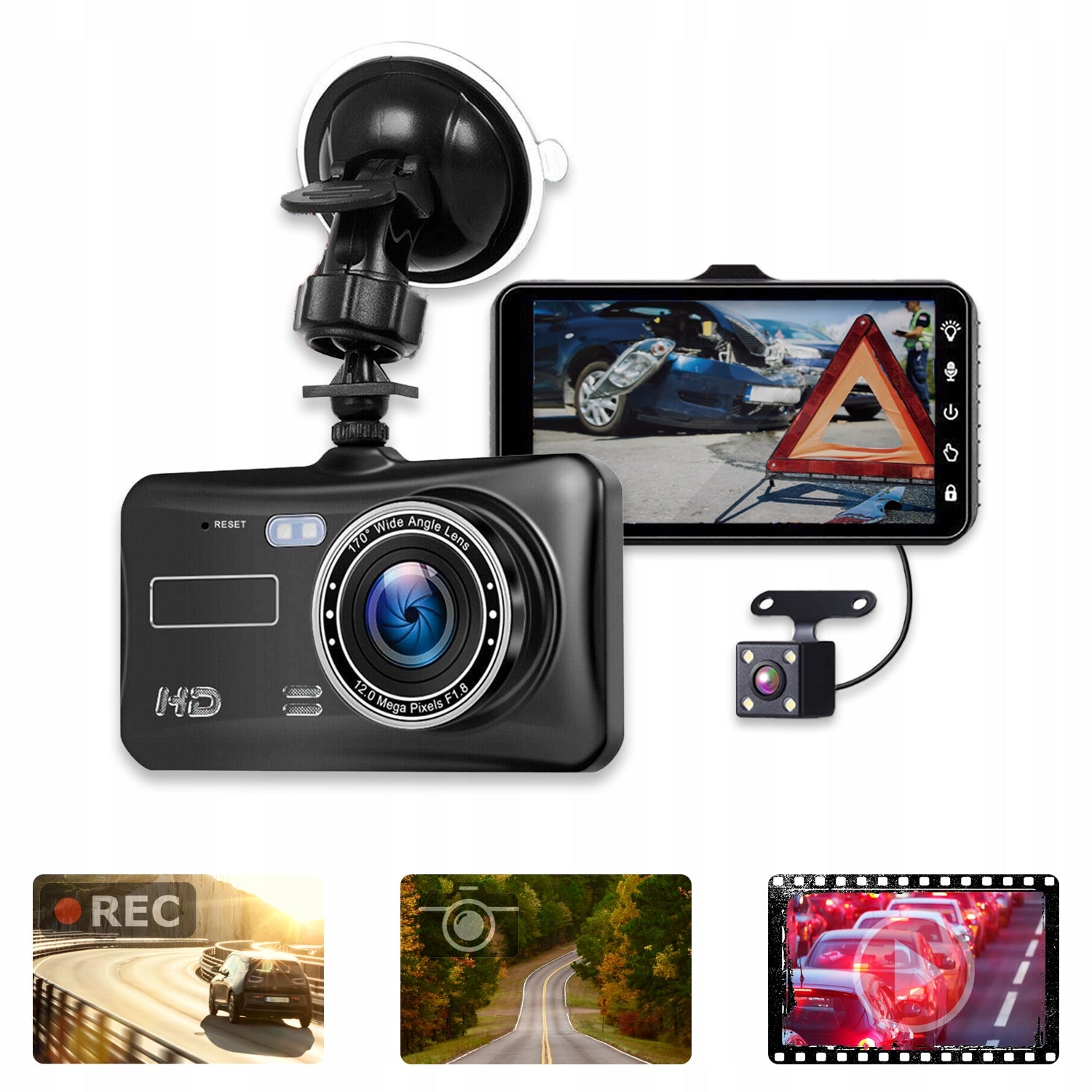 CAR CAMERA DRIVING VIDEO RECORDER FRONT REAR FULL HD REVERSING CAMERA Viewing angle 170°