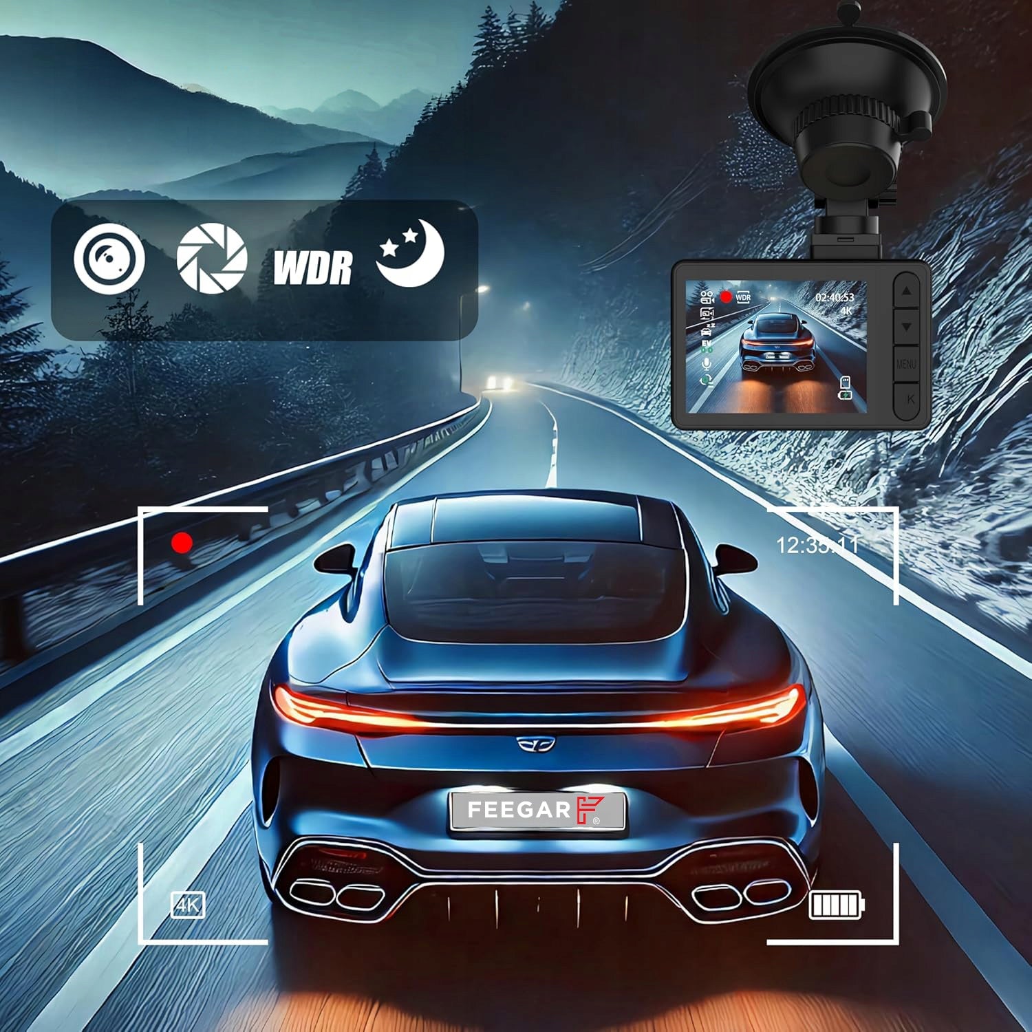 CAR CAMERA Feegar Traffic 4K UHD WiFi VIDEO RECORDER 5G 170° +REAR Model Traffic 4K