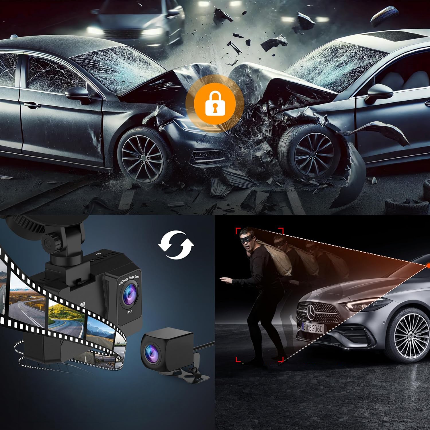 CAR CAMERA Feegar Traffic 4K UHD WiFi VIDEO RECORDER 5G 170° +REAR Recording quality Full HD (1920 x 1080) QHD (2560 x 1440) 4K UHD (3840 x 2160)