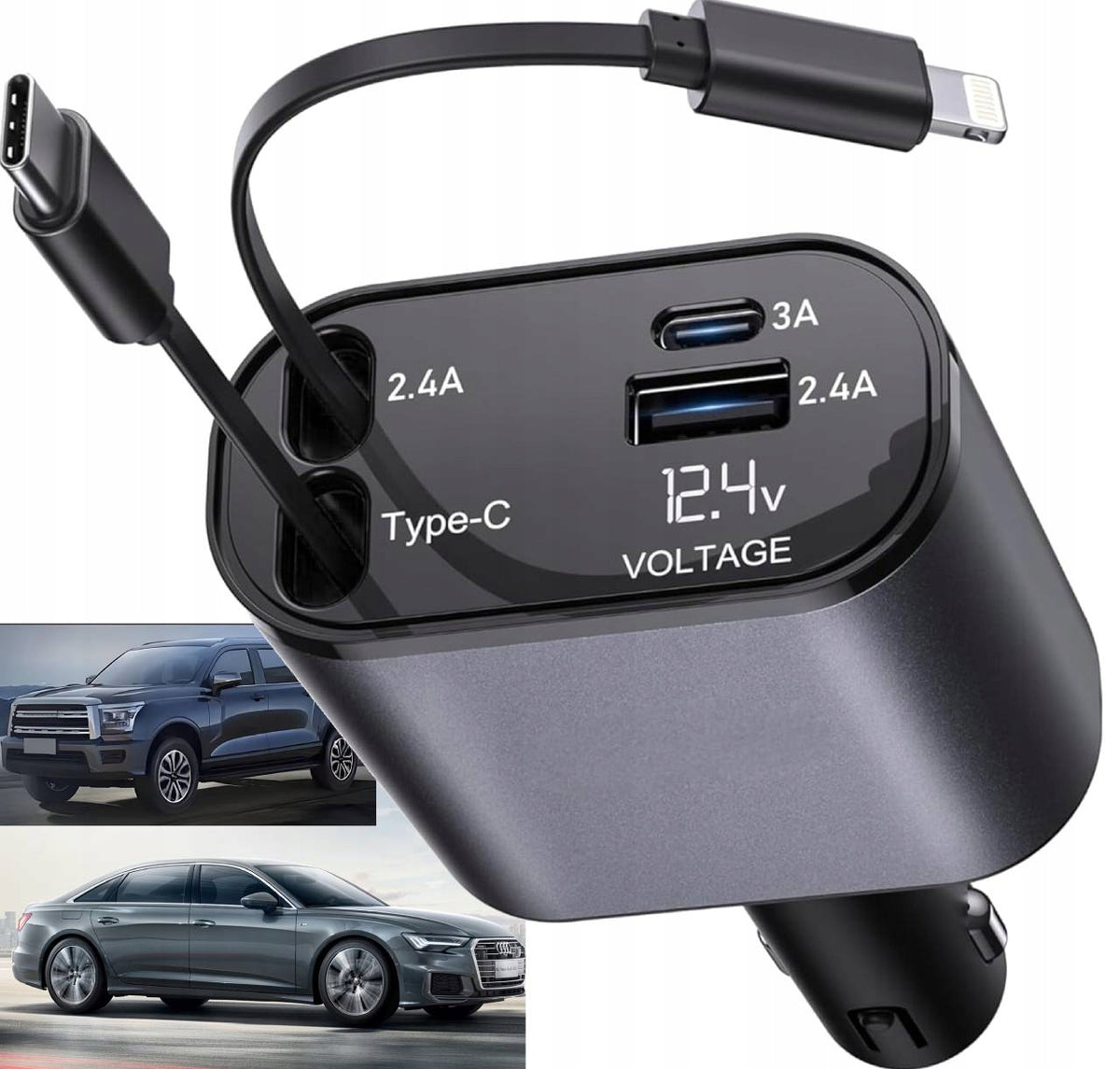 CAR CHARGER 4in1 JOINT RETRACTOR 120W FAST CHARGING USB-C+USB-A
