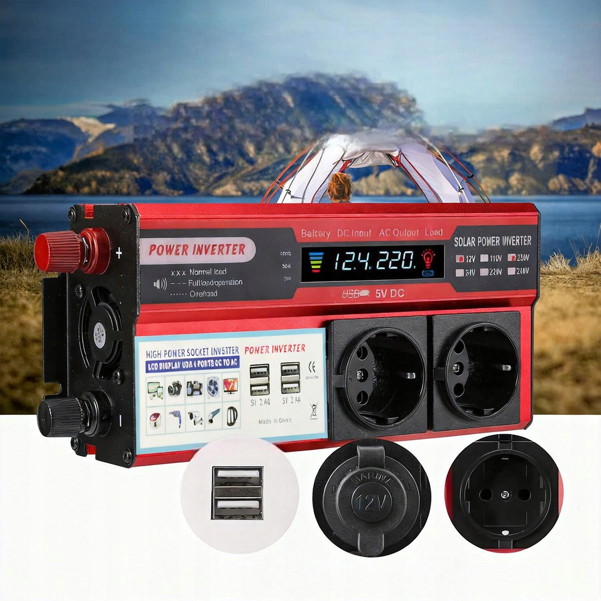 CAR CONVERTER 2000W 12V to 230V 4 USB LED Display Brand no brand