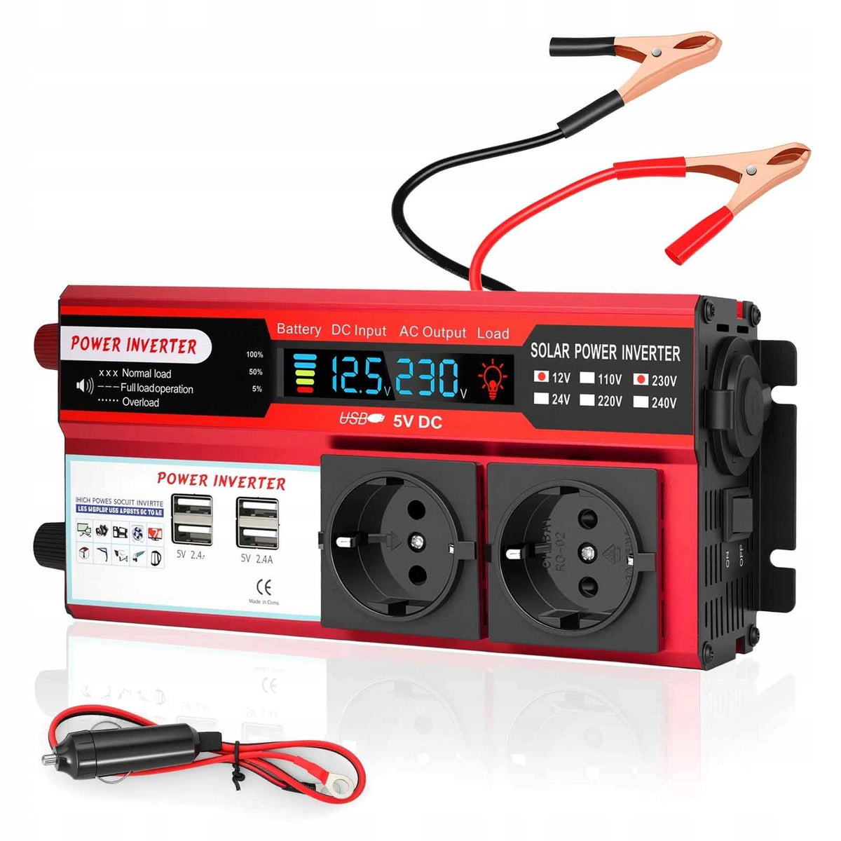 CAR CONVERTER 2000W 12V to 230V 4 USB LED Display