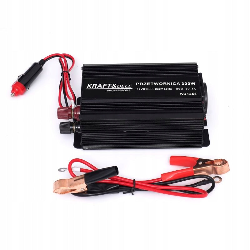 CAR CURRENT CONVERTER ADJUSTED SINE WAVE 12V 230V 300W CABLES Brand Kraft&Dele
