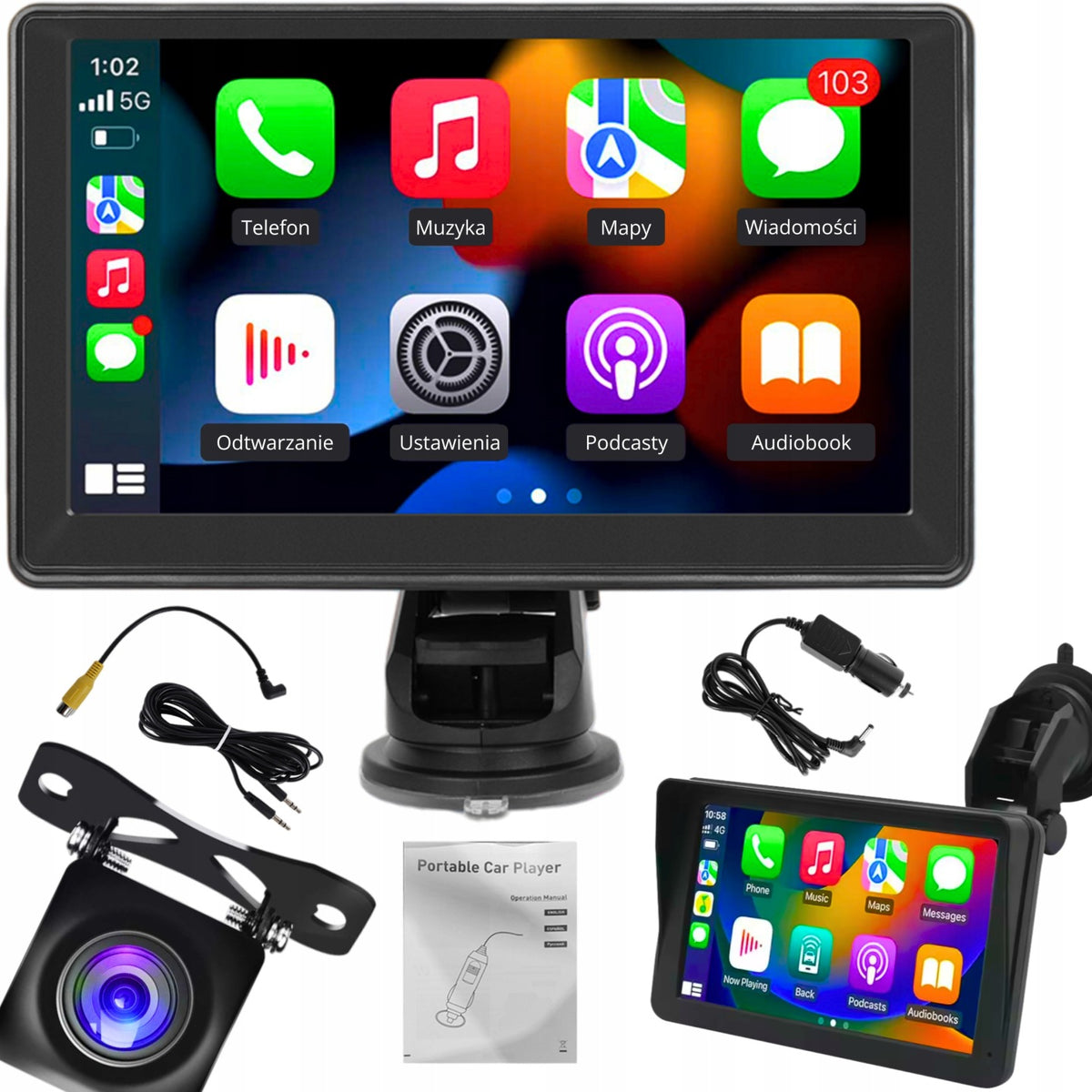 CAR MONITOR CARPLAY ANDROID AUTO + STRONG HANDLE REVERSING CAMERA