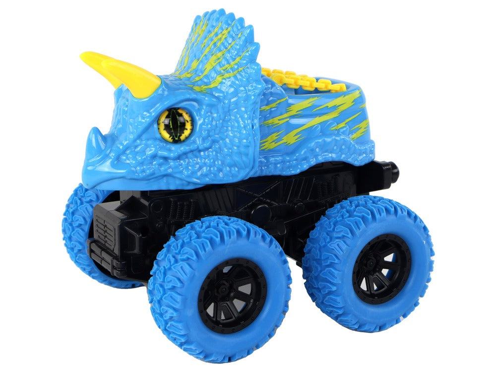 CAR OFF-ROAD VEHICLE PUSHER DINOSAUR TRICERATOPS REX RUBBER WHEELS BLUE Packaging status original
