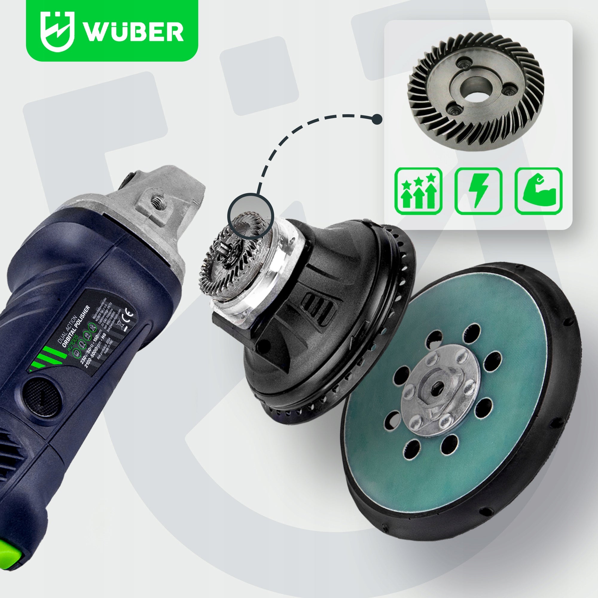 CAR POLISHER 1500W ECCENTRIC WITH OSCILLATING ADJUSTMENT + SPONGES +PADS Brand Wuber