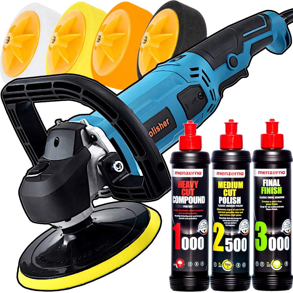 CAR POLISHER 2900W STRONG ROTARY +MENZER POLISHING PASTES + SPONGES