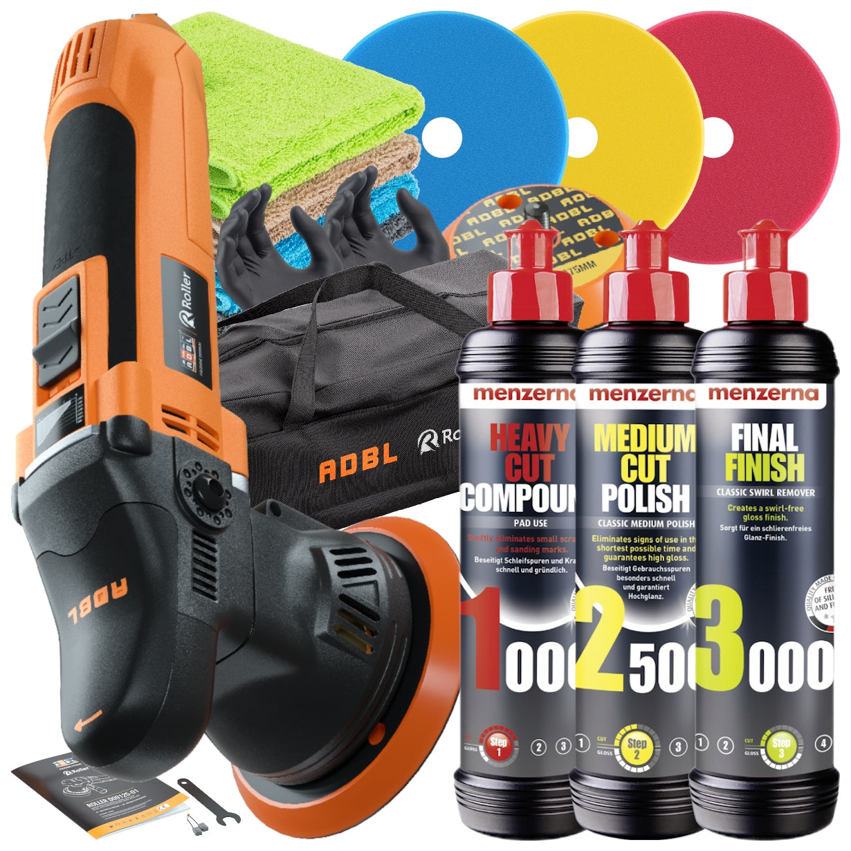 CAR POLISHER ADBL ROLLER D09125 + 3x MENZERNA POLISHING KIT