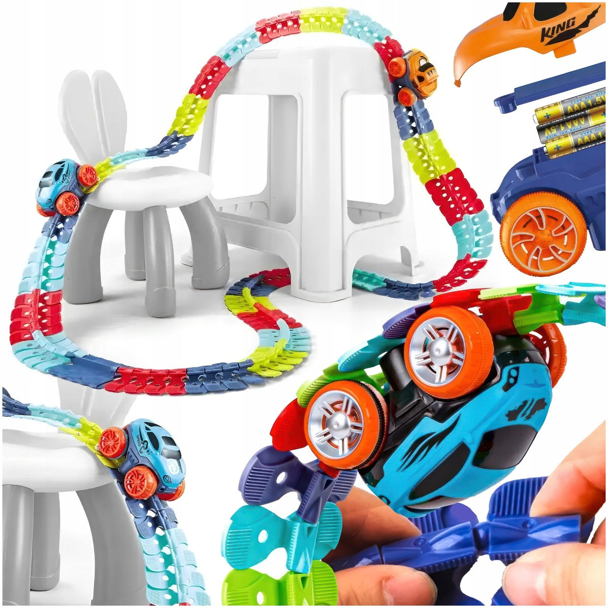 CAR RACING TRACK FLEXIBLE SET 148 EL. SLIDE CAR 2in1