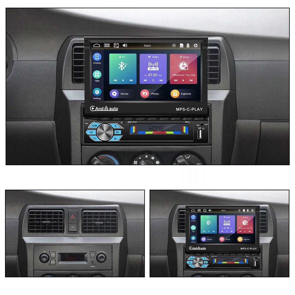 CAR RADIO 1 DIN 7'' BT RETRACTABLE SCREEN TOUCH CARPLAY ANDROID AUTO Brand ALLNOEL