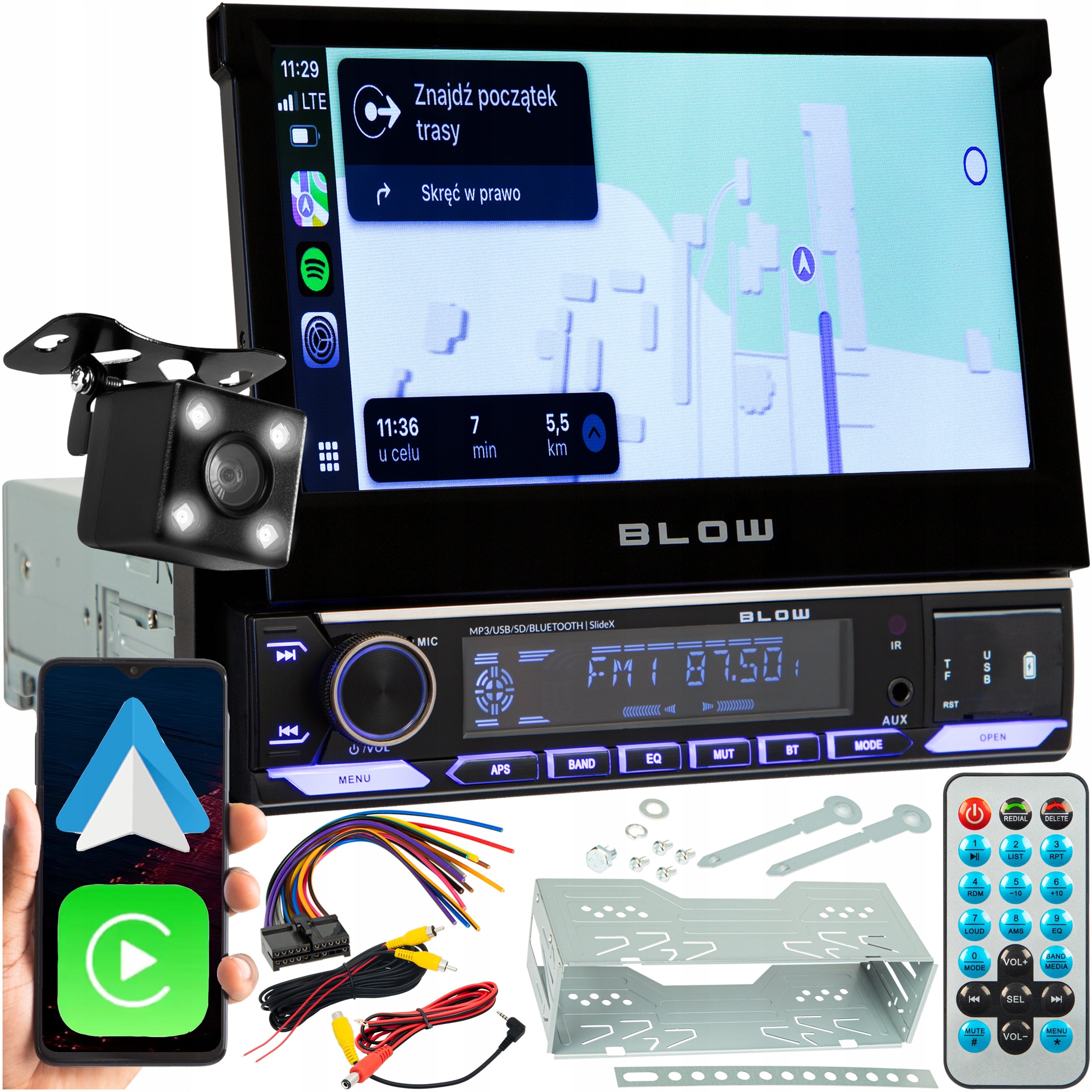 CAR RADIO 1-DIN 7 INCH RETRACTABLE TOUCH SCREEN CARPLAY ANDROID AUTO