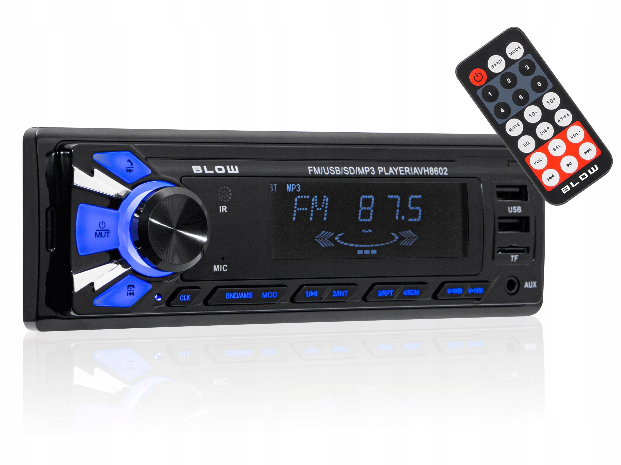 CAR RADIO 1-DIN BLUETOOTH 2x USB AUX SD MP3 REMOTE CONTROL BATTERY Packaging status original