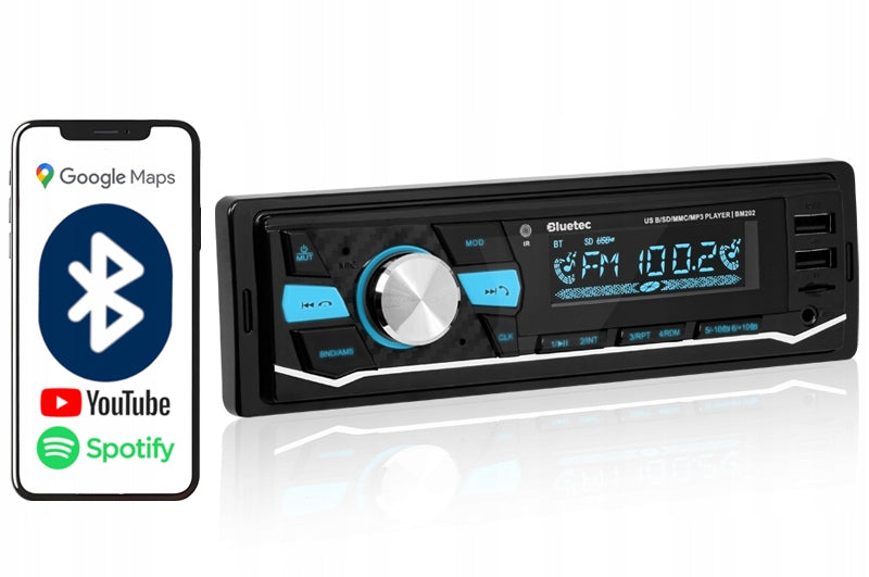 CAR RADIO 1-DIN BLUETOOTH 5.0 USB SD AUX MP3 MICROPHONE REMOTE CONTROL COLORS Packaging status original