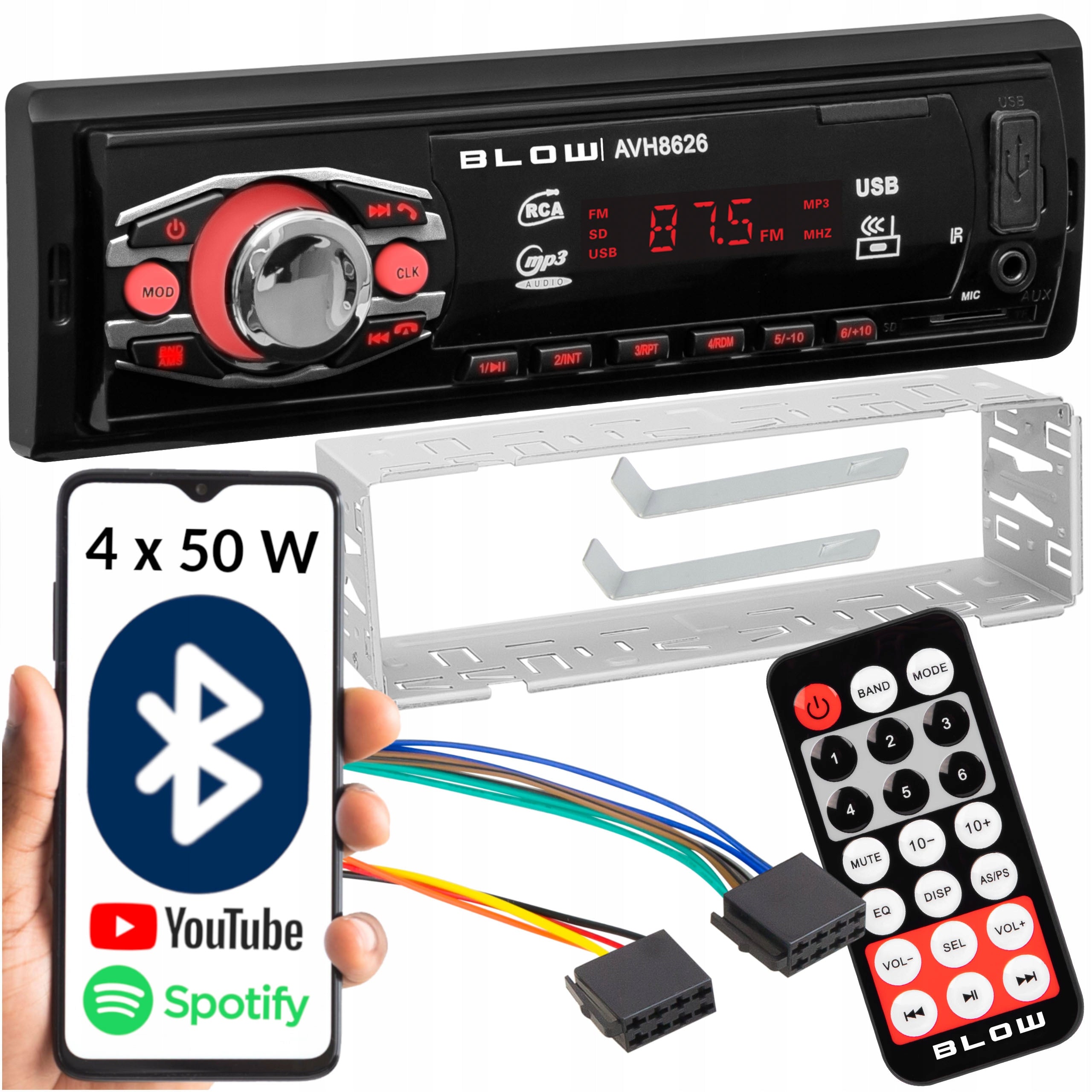 CAR RADIO 1 DIN BLUETOOTH FM MP3 USB SD AUX LCD REMOTE CONTROL KIT Packaging status original