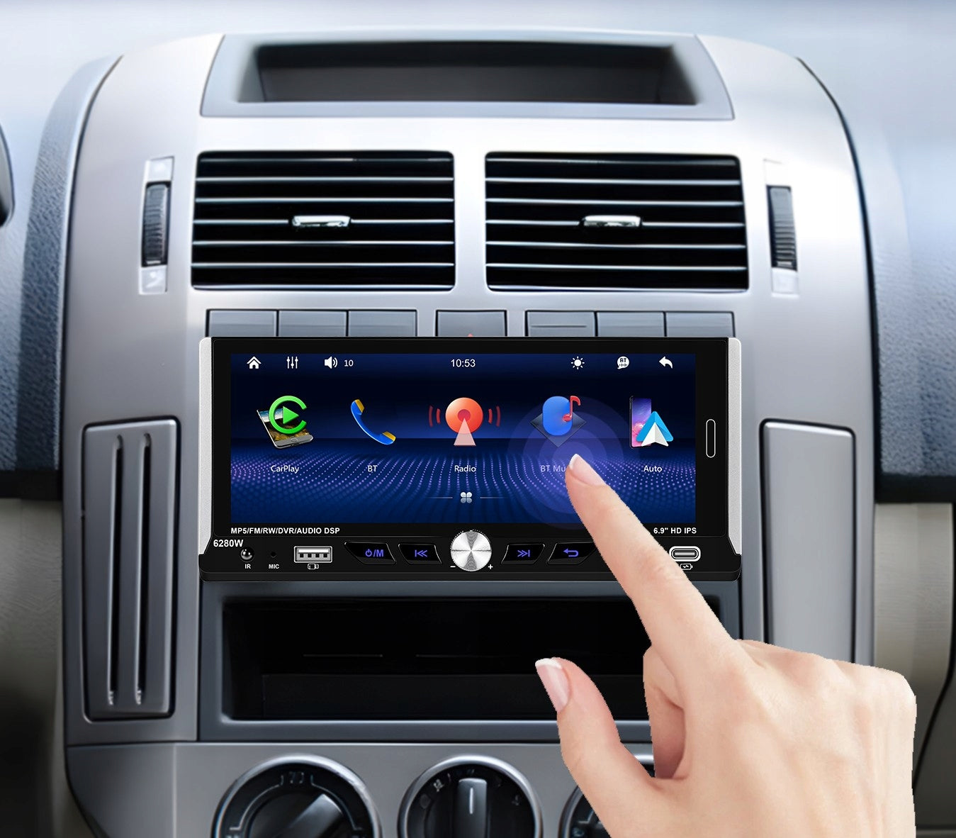 CAR RADIO 1 DIN WIRELESS CARPLAY ANDROID AUTO MIRROR USB LINK Manufacturer code RADIO 1 DIN DOTYKOWY EKRAN BLUETOOTH EQ FM