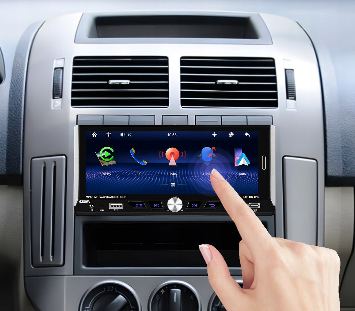 CAR RADIO 1 DIN WIRELESS CARPLAY ANDROID AUTO MIRROR USB LINK Manufacturer code RADIO 1 DIN DOTYKOWY EKRAN BLUETOOTH EQ FM